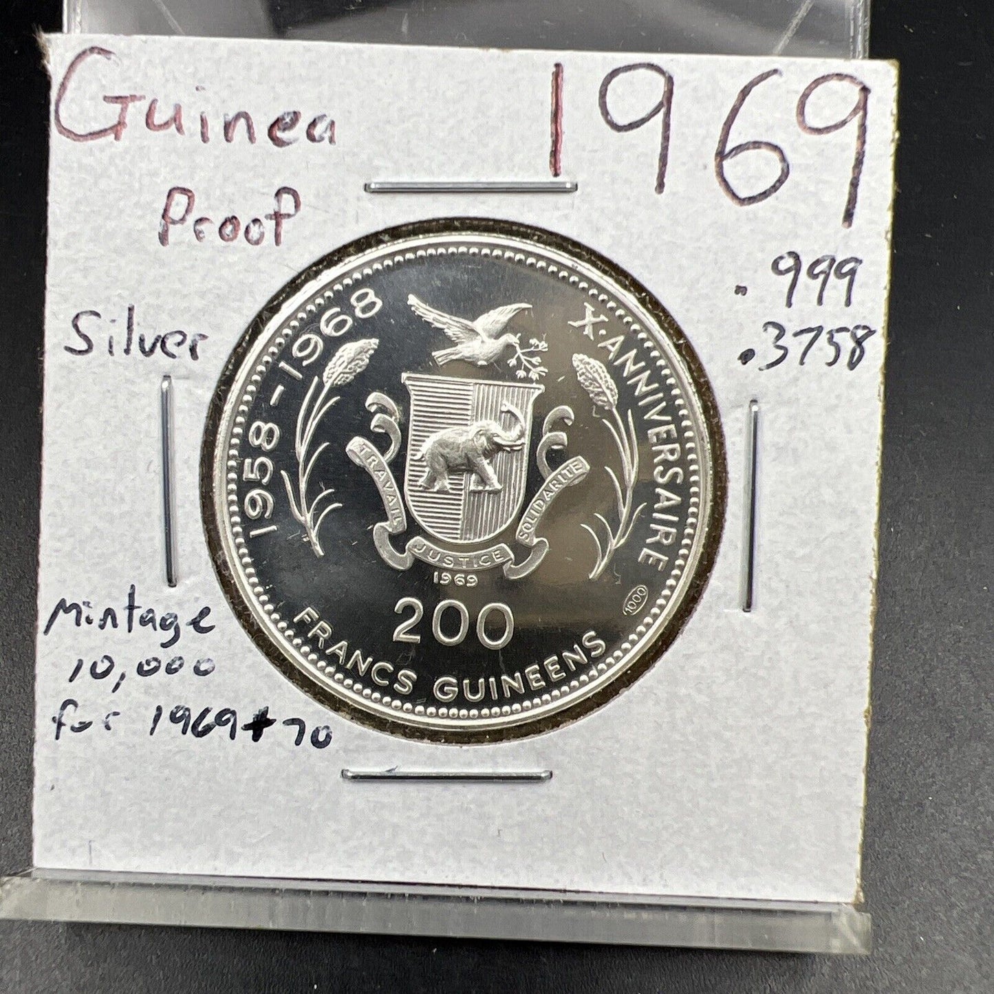 GUINEA 1969 200 Francs Guinees Silver Gem Proof JFK RFK