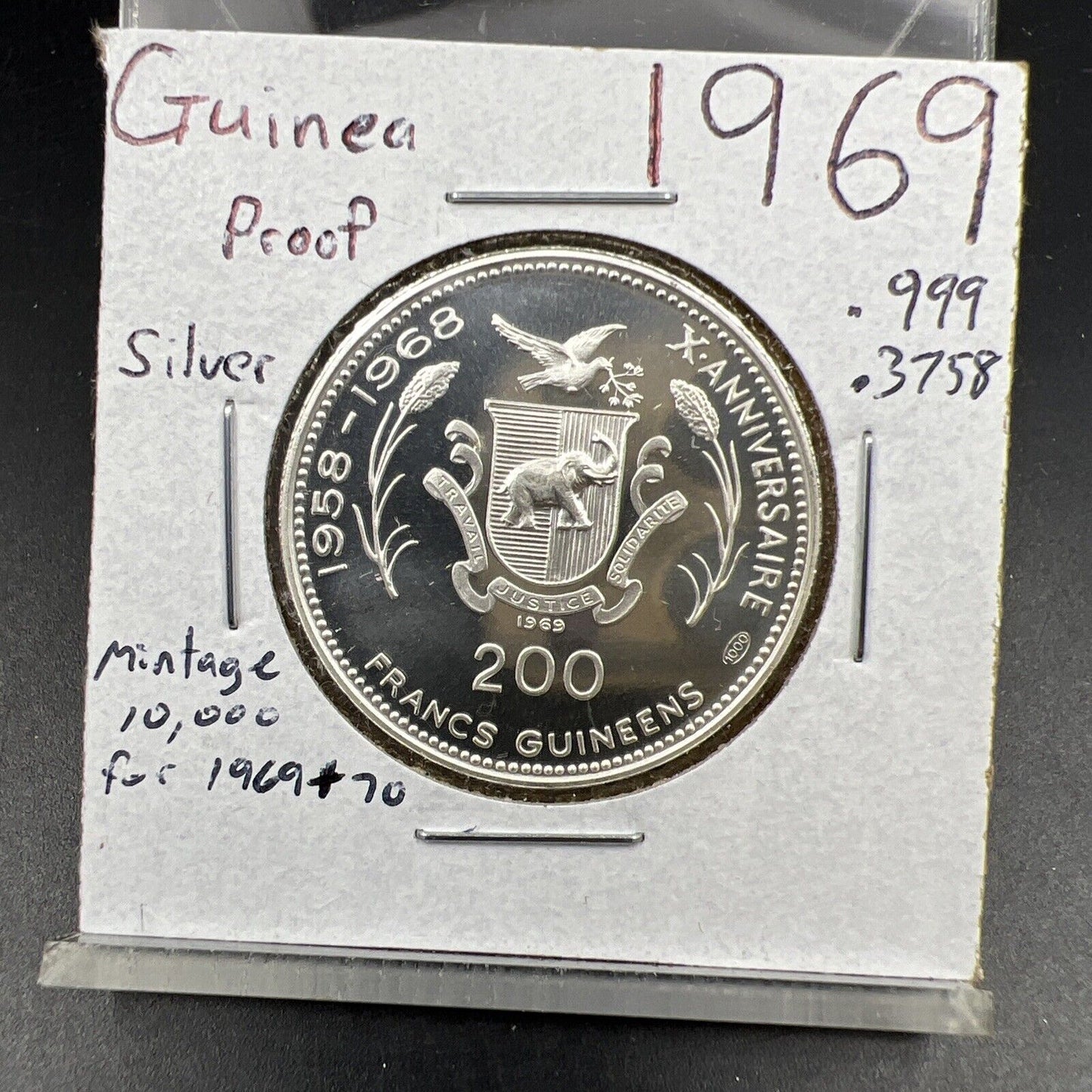GUINEA 1969 200 Francs Guinees Silver Gem Proof JFK RFK