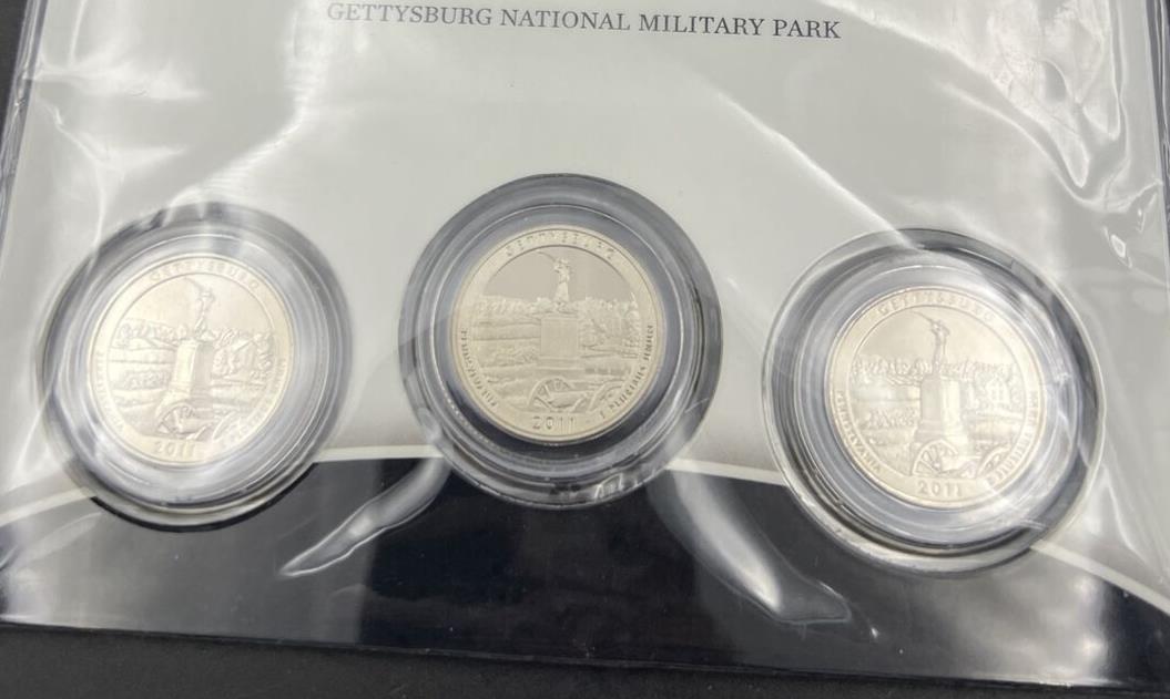 2011 Gettysburg 3 Coin P D S Business & Proof ATB Quarter Set US Mint OGP Sealed