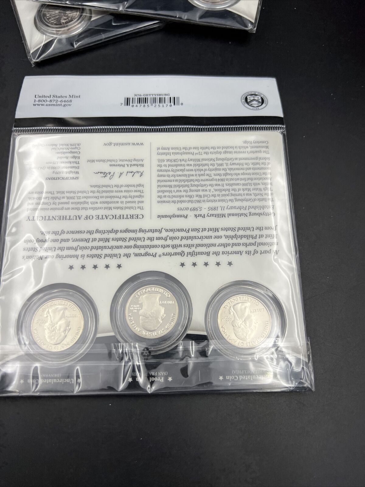 2011 Gettysburg 3 Coin P D S Business & Proof ATB Quarter Set US Mint OGP Sealed