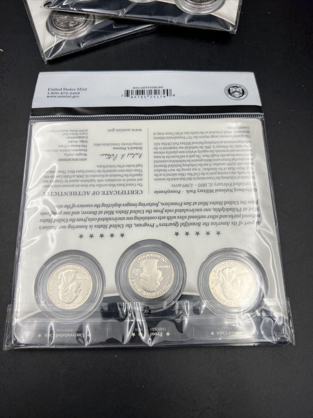 2011 Gettysburg 3 Coin P D S Business & Proof ATB Quarter Set US Mint OGP Sealed