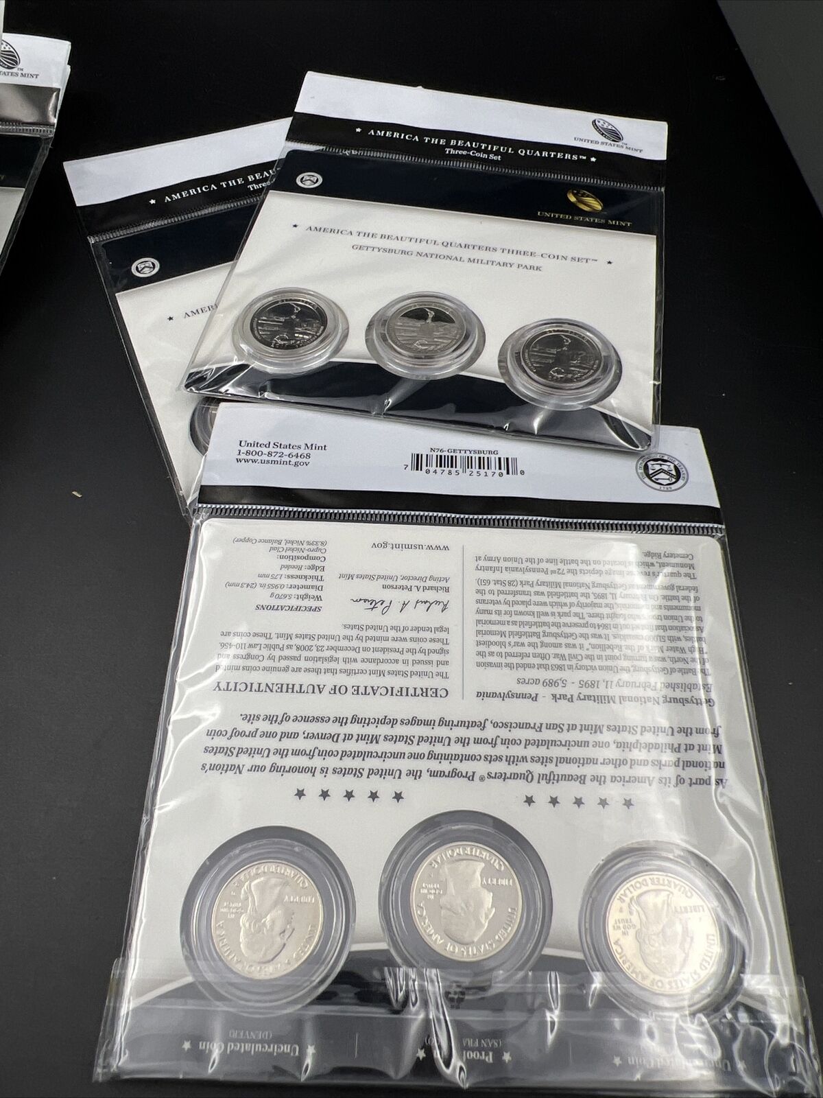 2011 Gettysburg 3 Coin P D S Business & Proof ATB Quarter Set US Mint OGP Sealed
