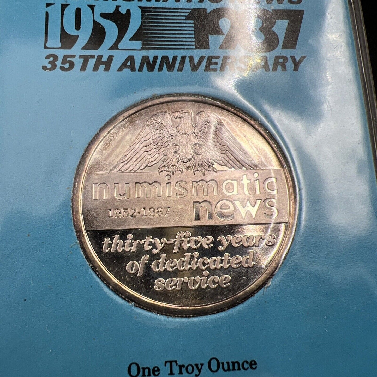1987 Numismatic News Krause Publications 1 oz Silver 35 Years Anniversary Proof