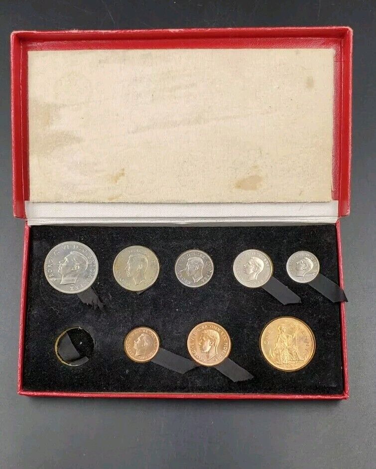 1950 Great Britain CH Proof Set In Original Box 8 Coins (missing 3P coin) Toning