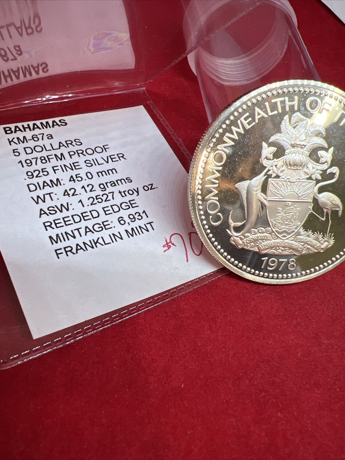 1978 FM Bahamas Five $5 Dollars Choice Proof Silver Coin