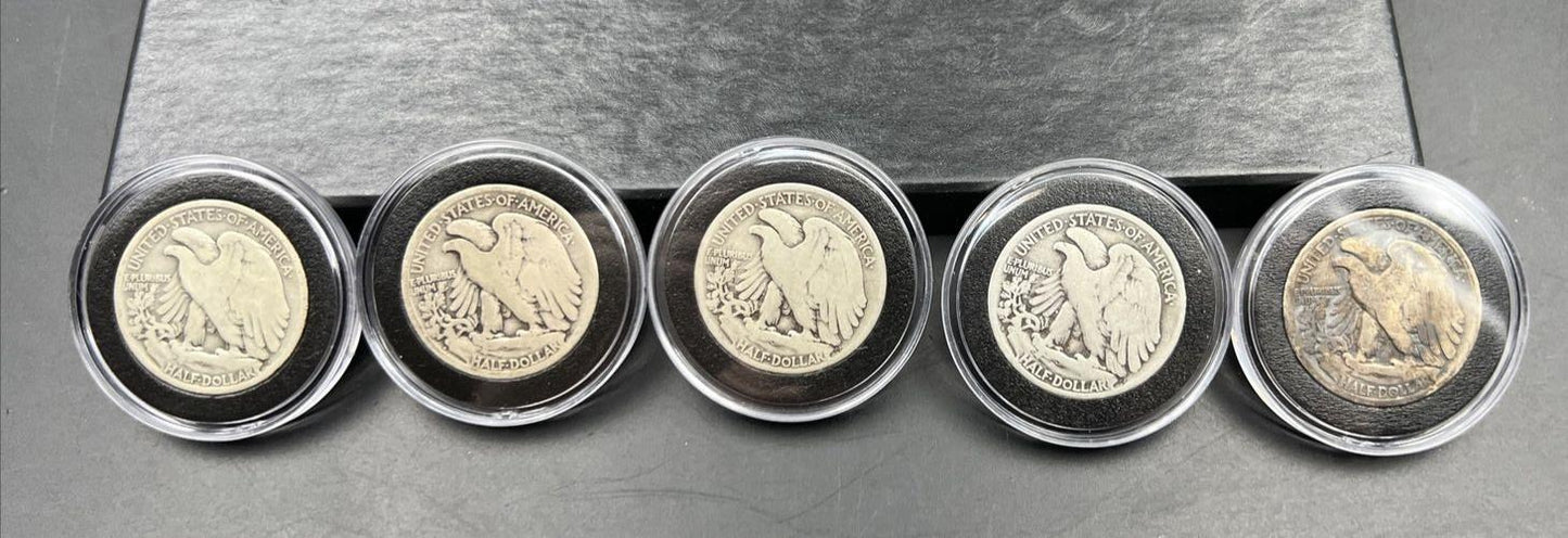 5 Coin Complete 1917 P D S 50c Obverse Reverse Mint Mark Walking Liberty Set