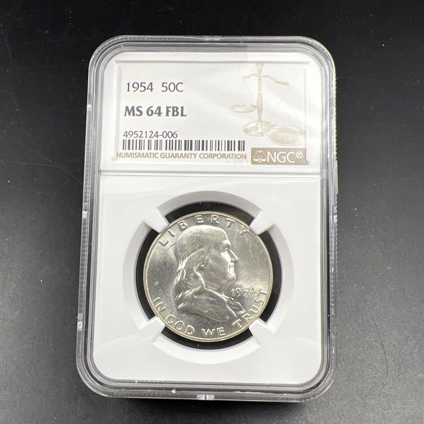 1954 P US Franklin Silver Half Dollar Coin NGC MS64 FBL Choice BU #006