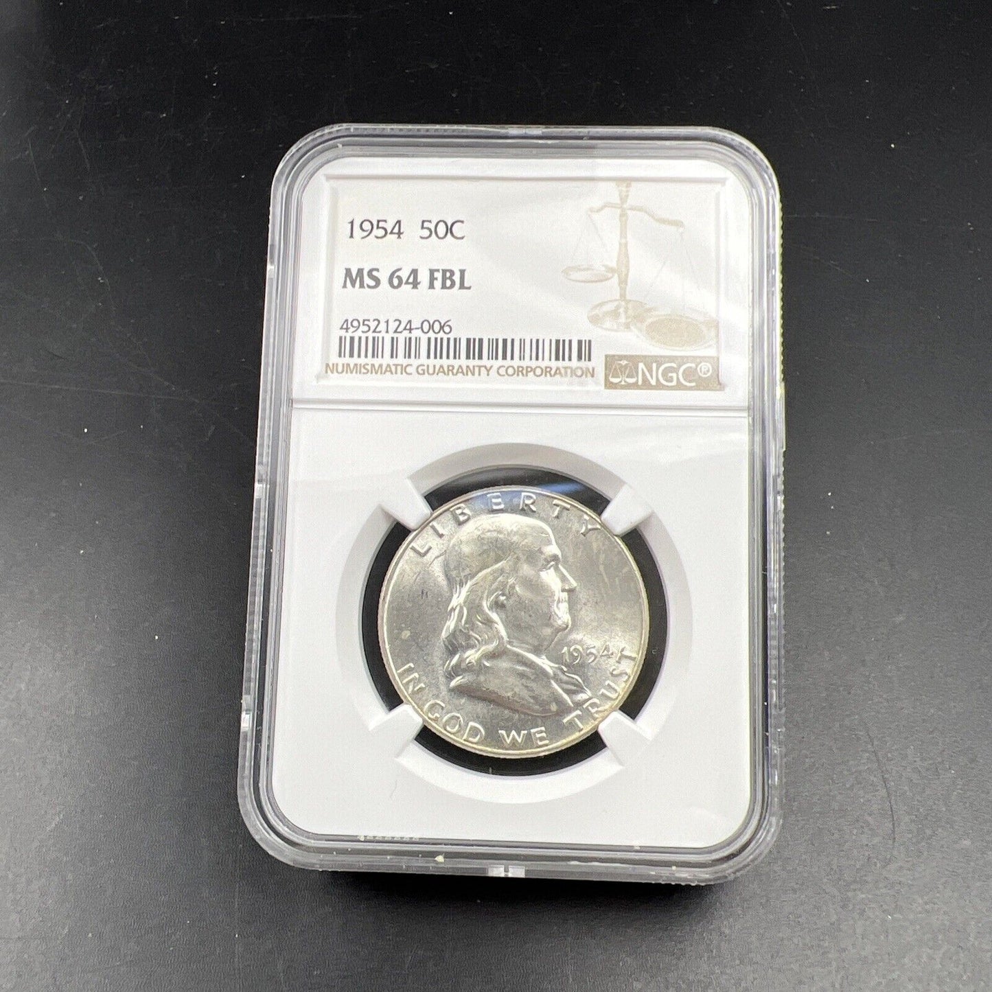 1954 P US Franklin Silver Half Dollar Coin NGC MS64 FBL Choice BU #006