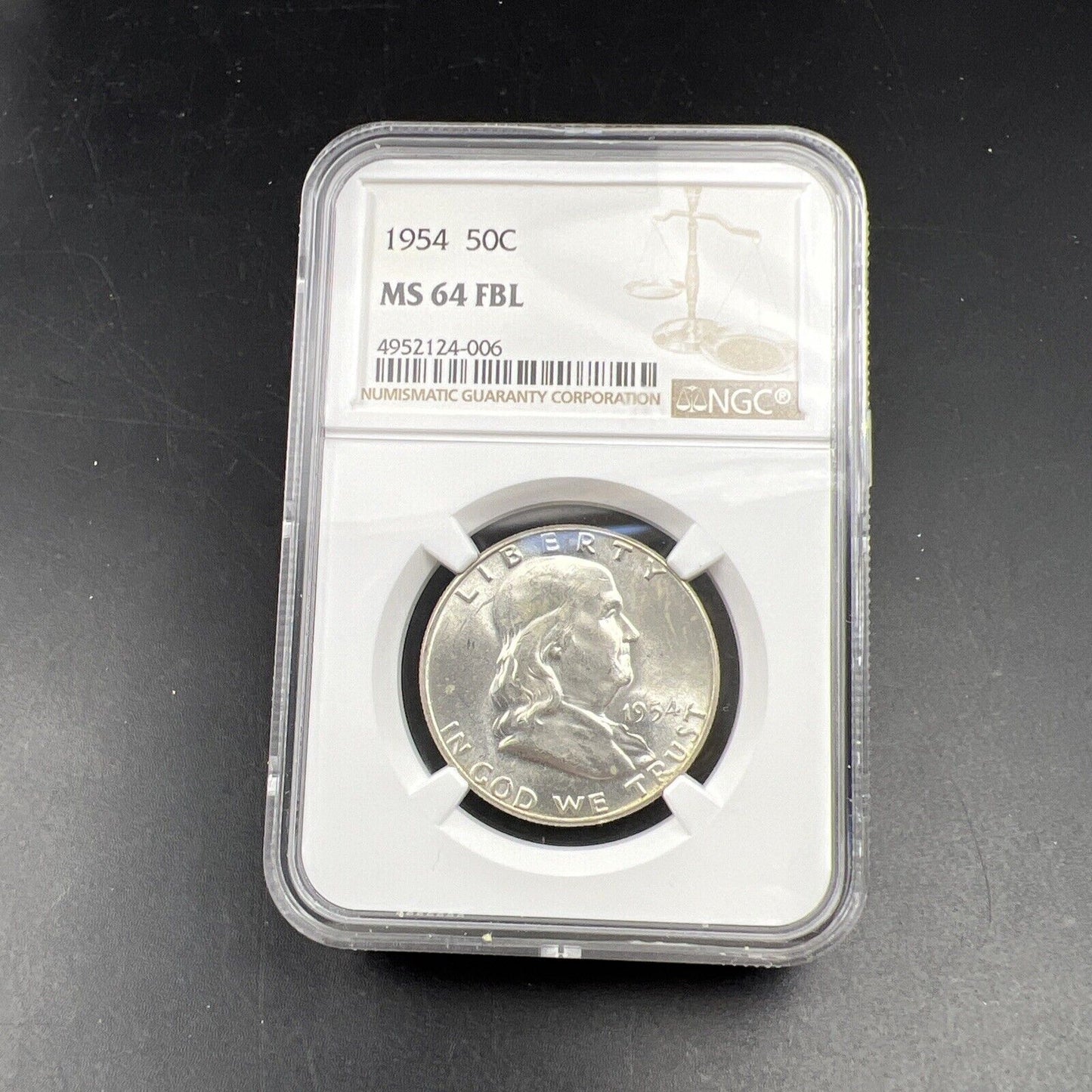 1954 P US Franklin Silver Half Dollar Coin NGC MS64 FBL Choice BU #006