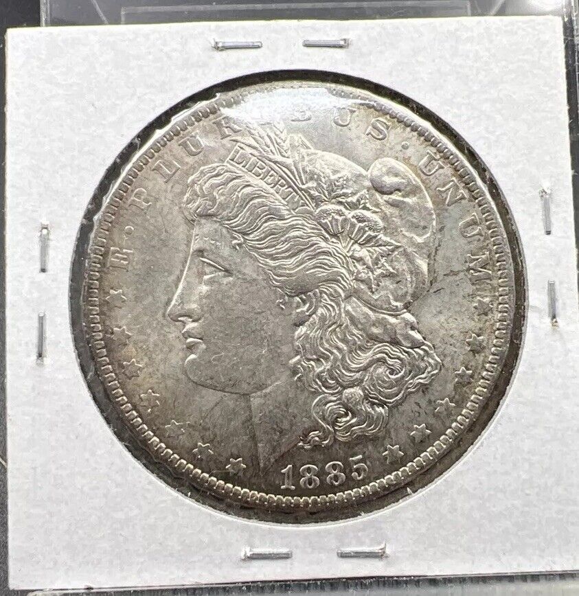 1885 O Morgan Silver Dollar Coin Choice AU PQ Toning Toner Reverse