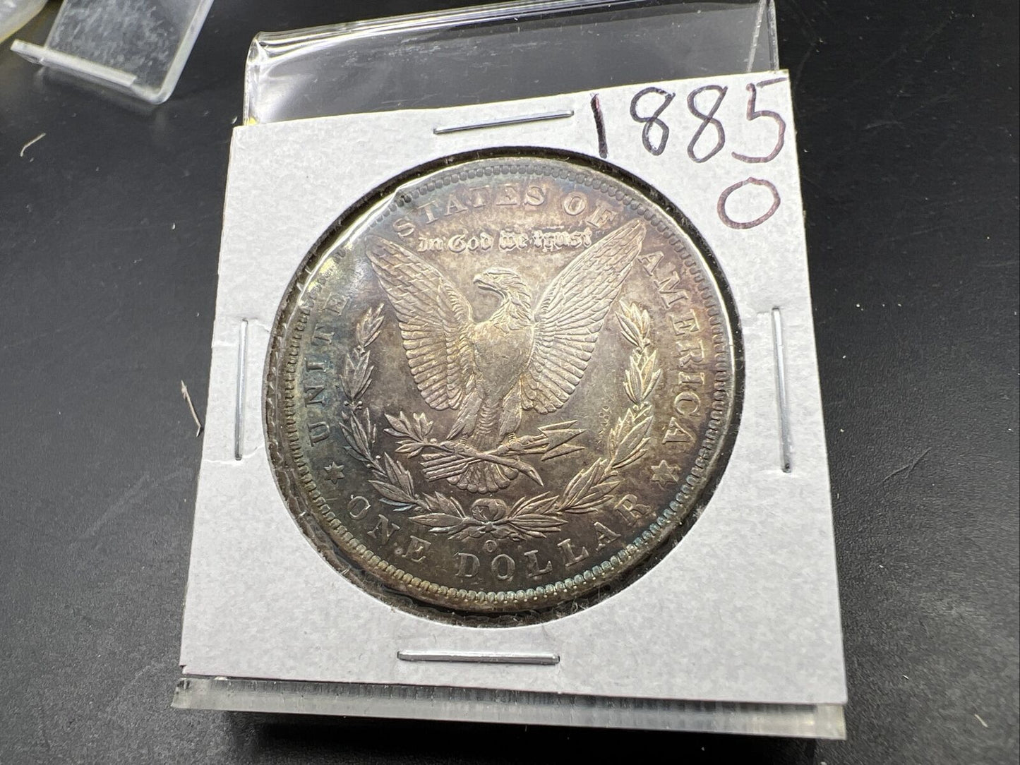 1885 O Morgan Silver Dollar Coin Choice AU PQ Toning Toner Reverse