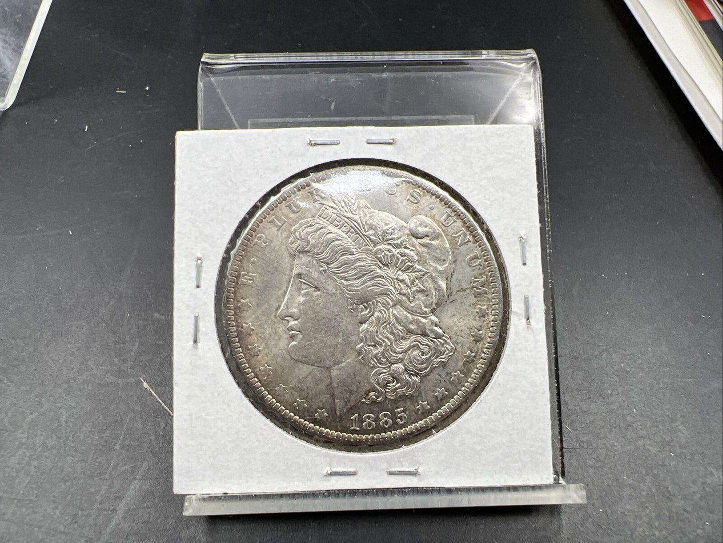 1885 O Morgan Silver Dollar Coin Choice AU PQ Toning Toner Reverse