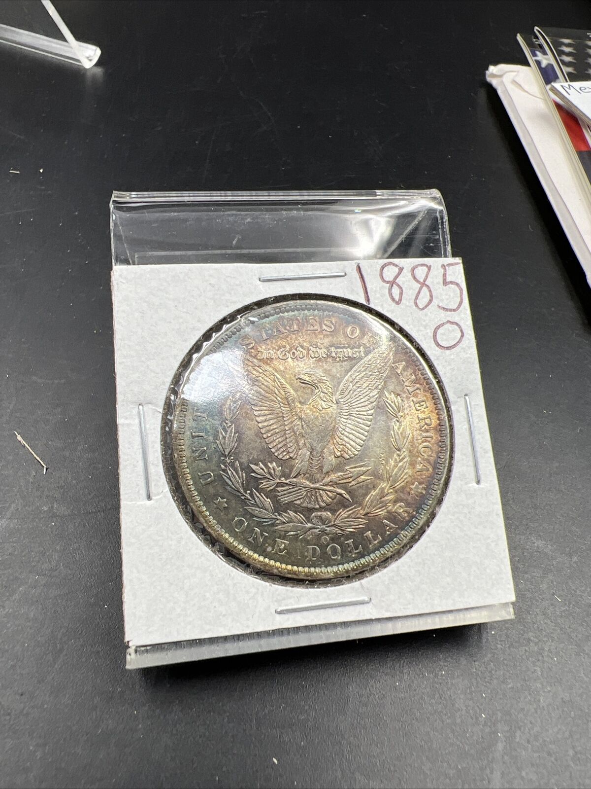 1885 O Morgan Silver Dollar Coin Choice AU PQ Toning Toner Reverse