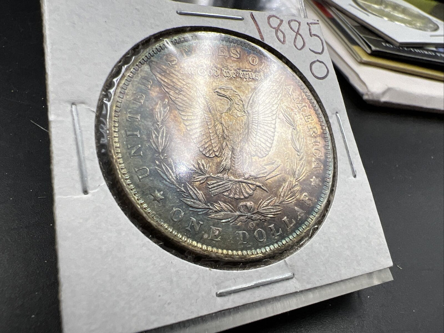 1885 O Morgan Silver Dollar Coin Choice AU PQ Toning Toner Reverse