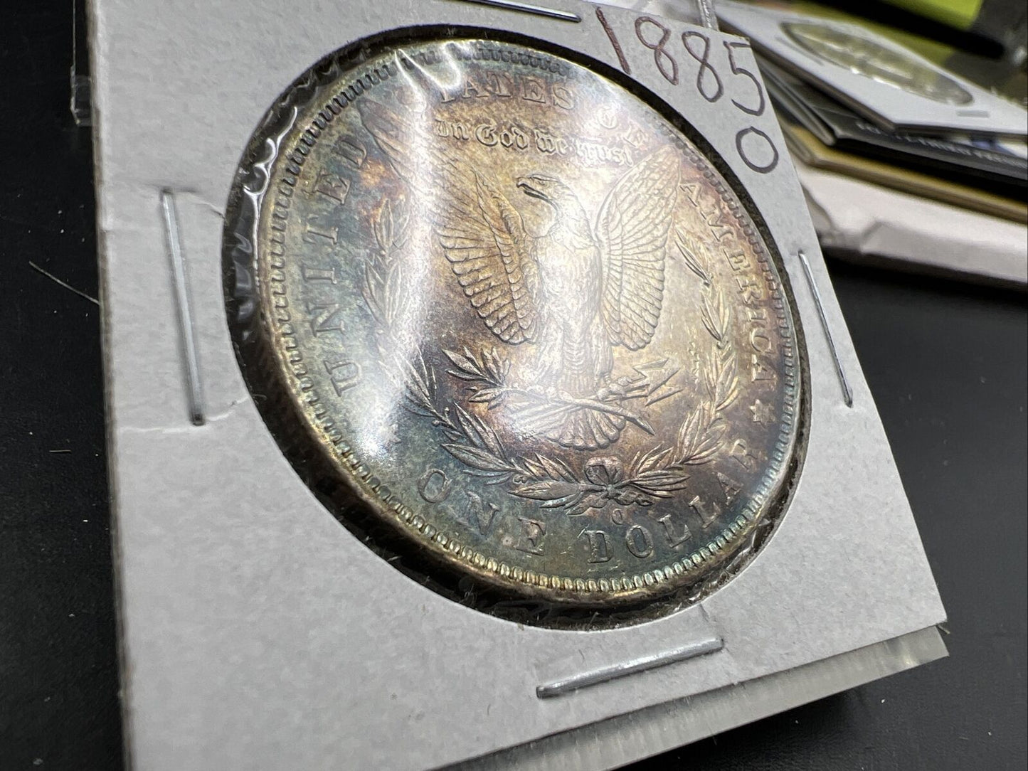1885 O Morgan Silver Dollar Coin Choice AU PQ Toning Toner Reverse