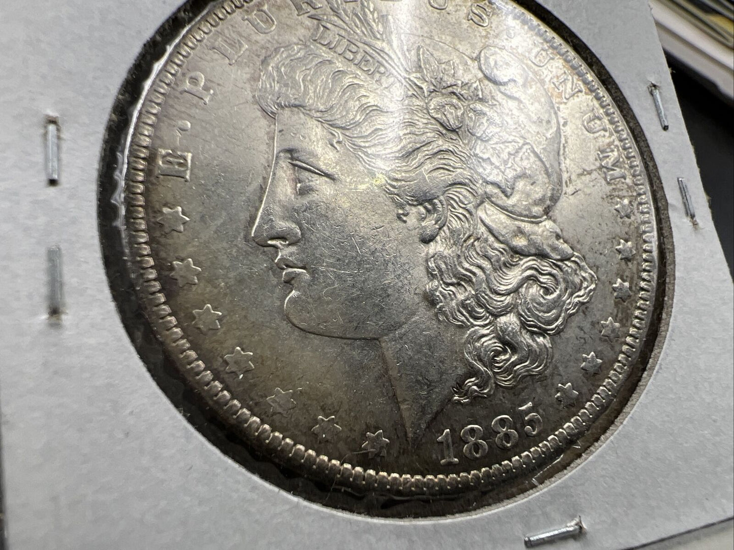 1885 O Morgan Silver Dollar Coin Choice AU PQ Toning Toner Reverse