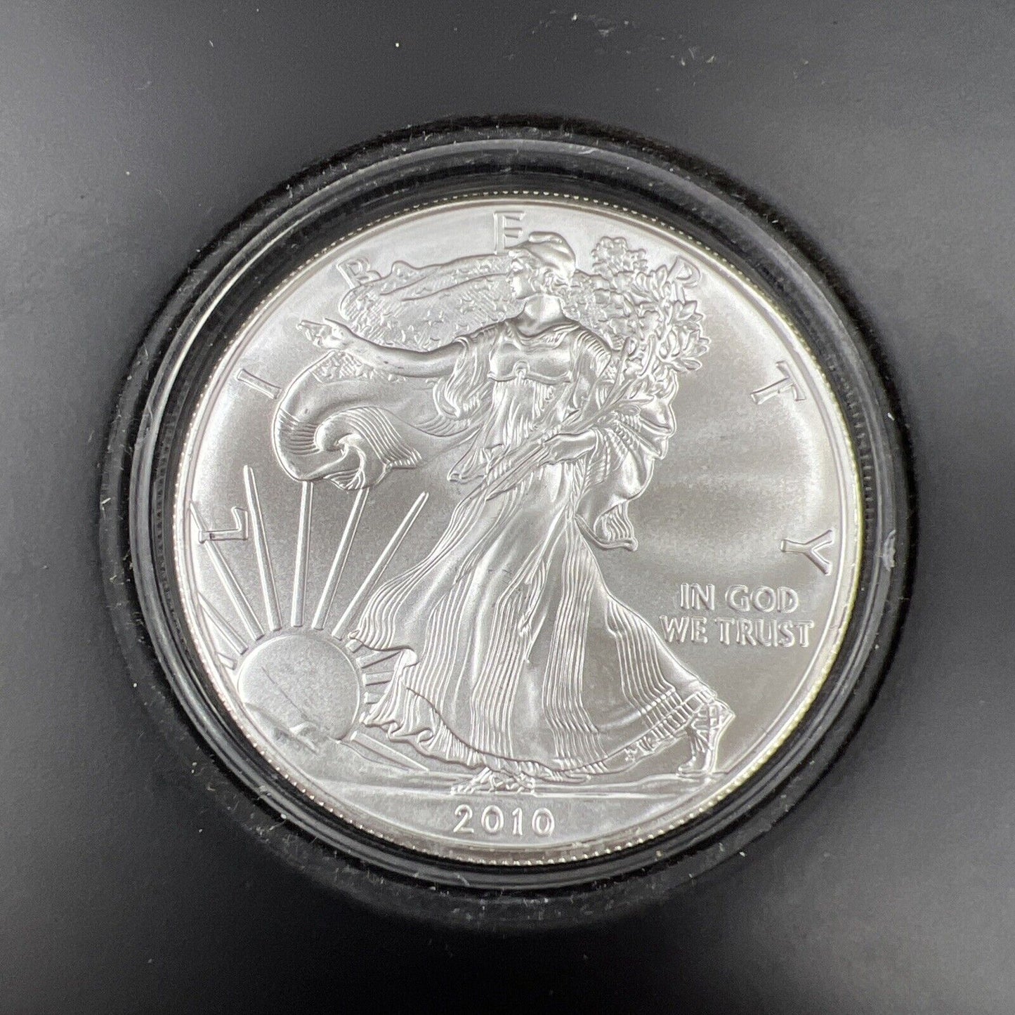 2010 1 Oz Silver Eagle GEM BU in Large Cube Display Holder
