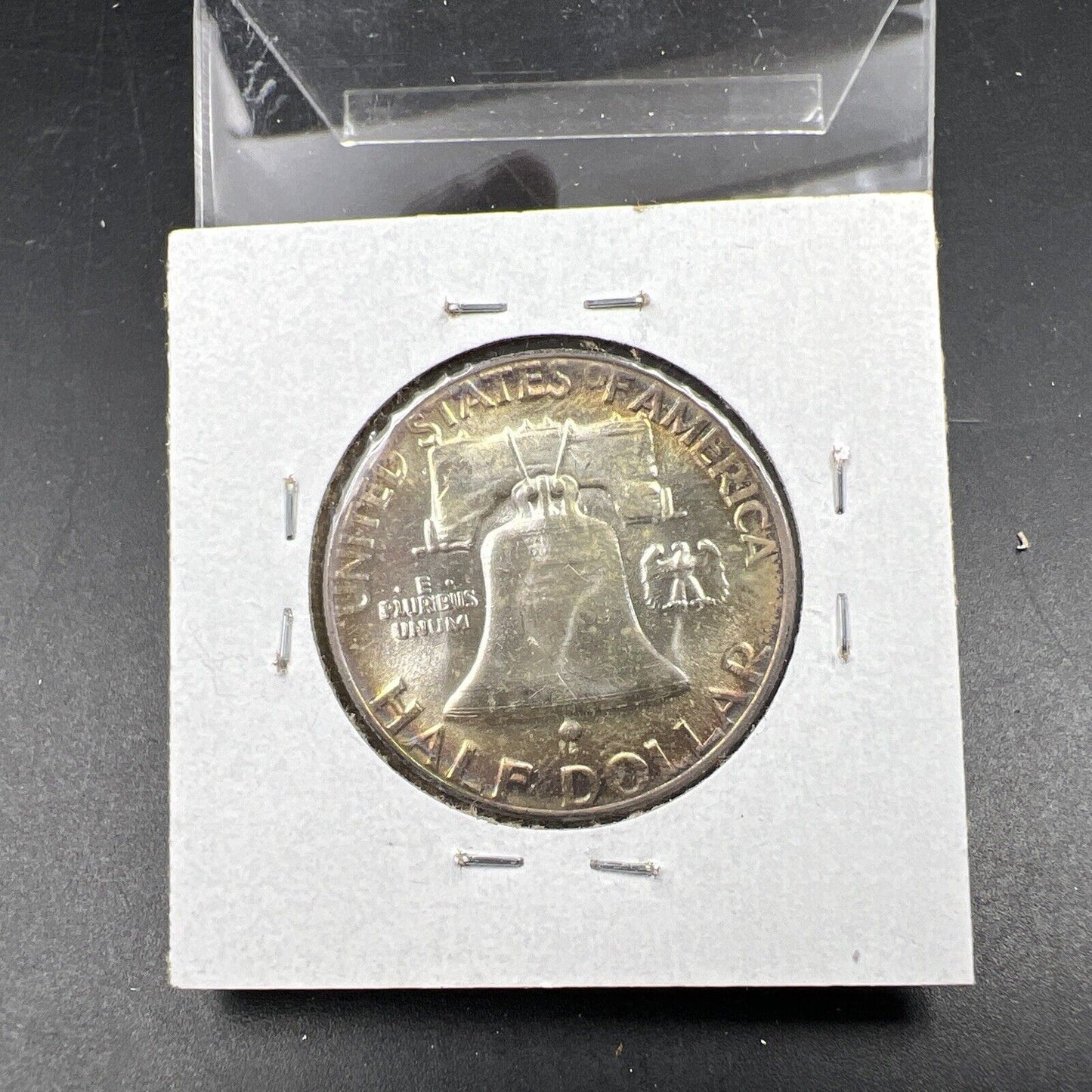 1957 P 50c Franklin Silver Half Dollar Coin PQ Toning Toner OBV CH BU UNC FBL