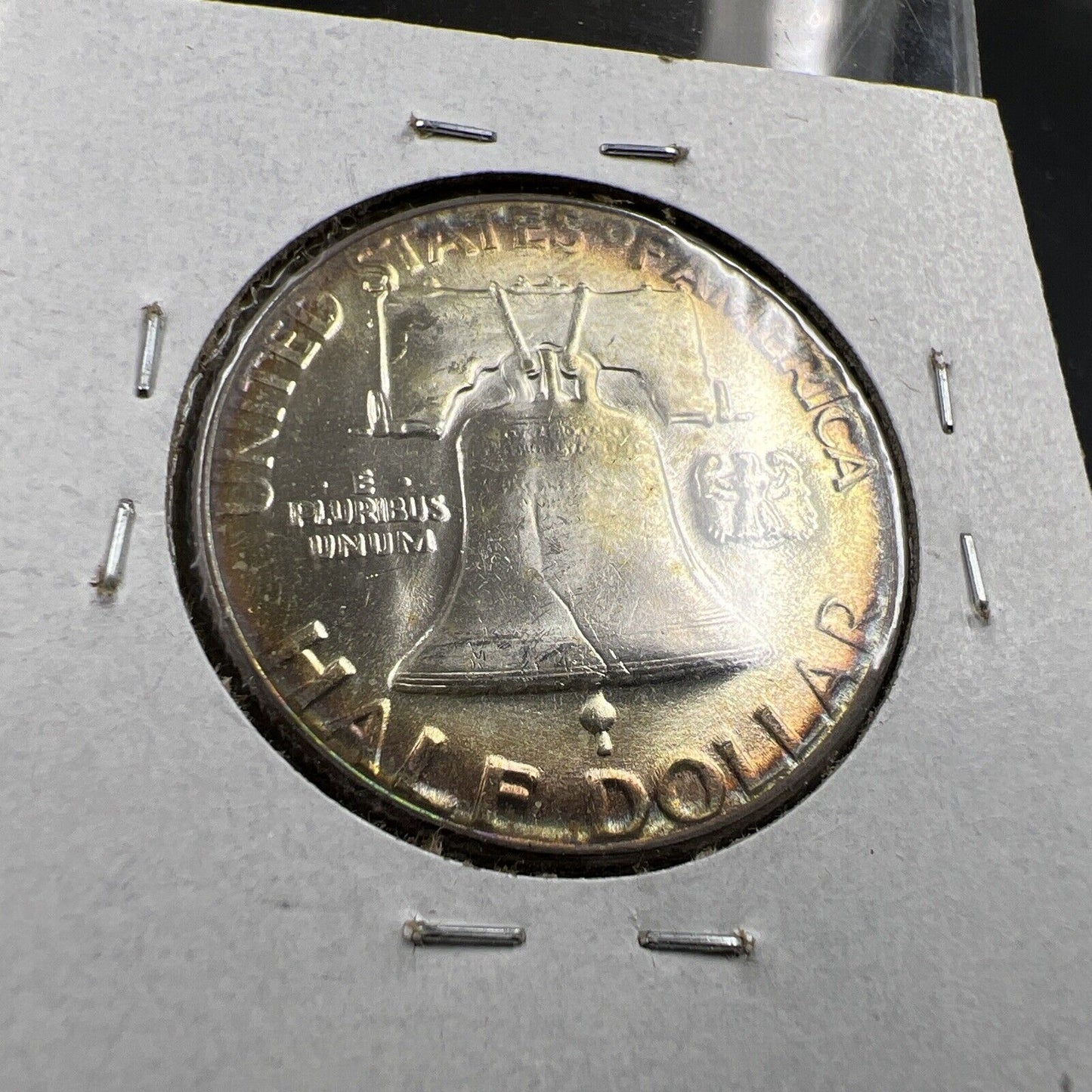1957 P 50c Franklin Silver Half Dollar Coin PQ Toning Toner OBV CH BU UNC FBL