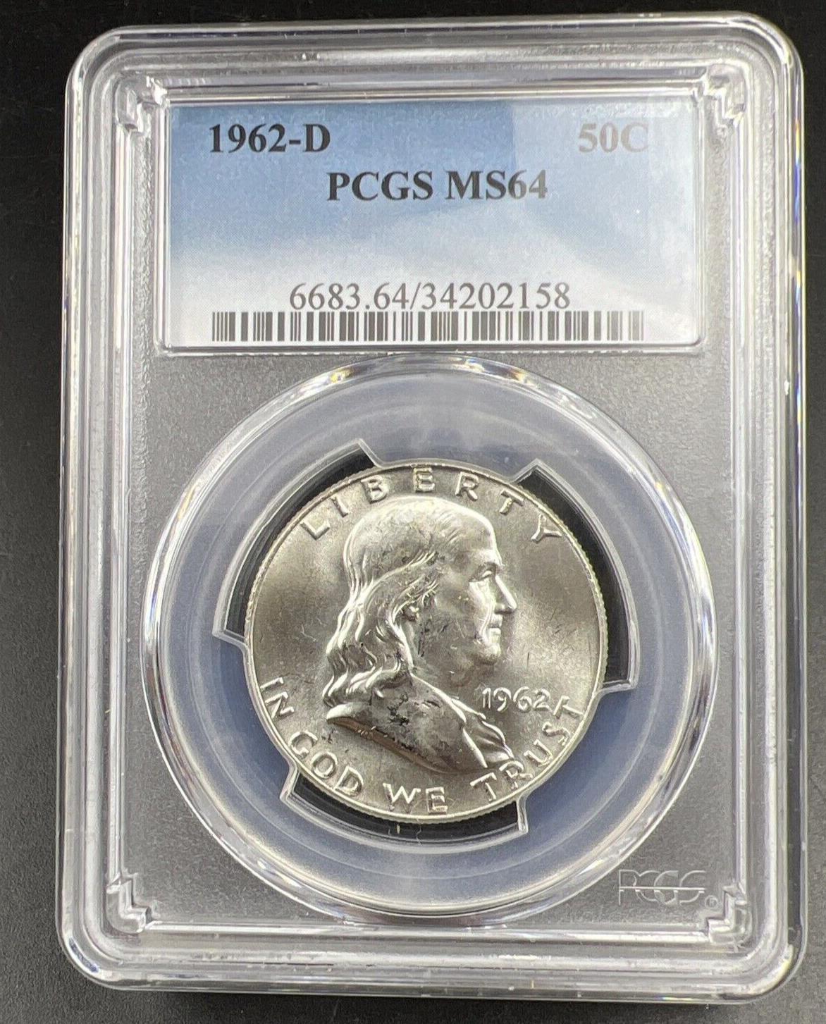 1962 D US Franklin Silver Half Dollar Coin PCGS MS64 CH Choice BU Certified