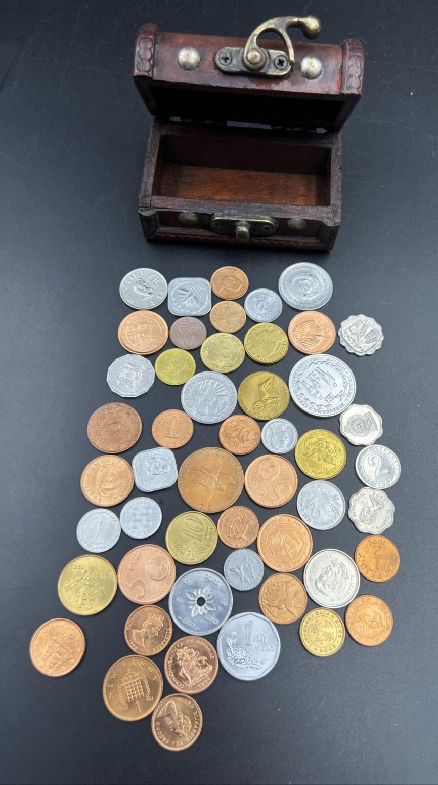 50 Unc Coins from 50 Countries with Toy Treasure Chest