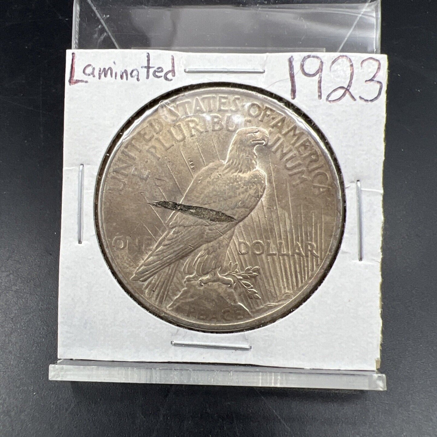 1923 $1 Peace Silver Dollar Coin Major Planchet Lamination Reverse XF / AU
