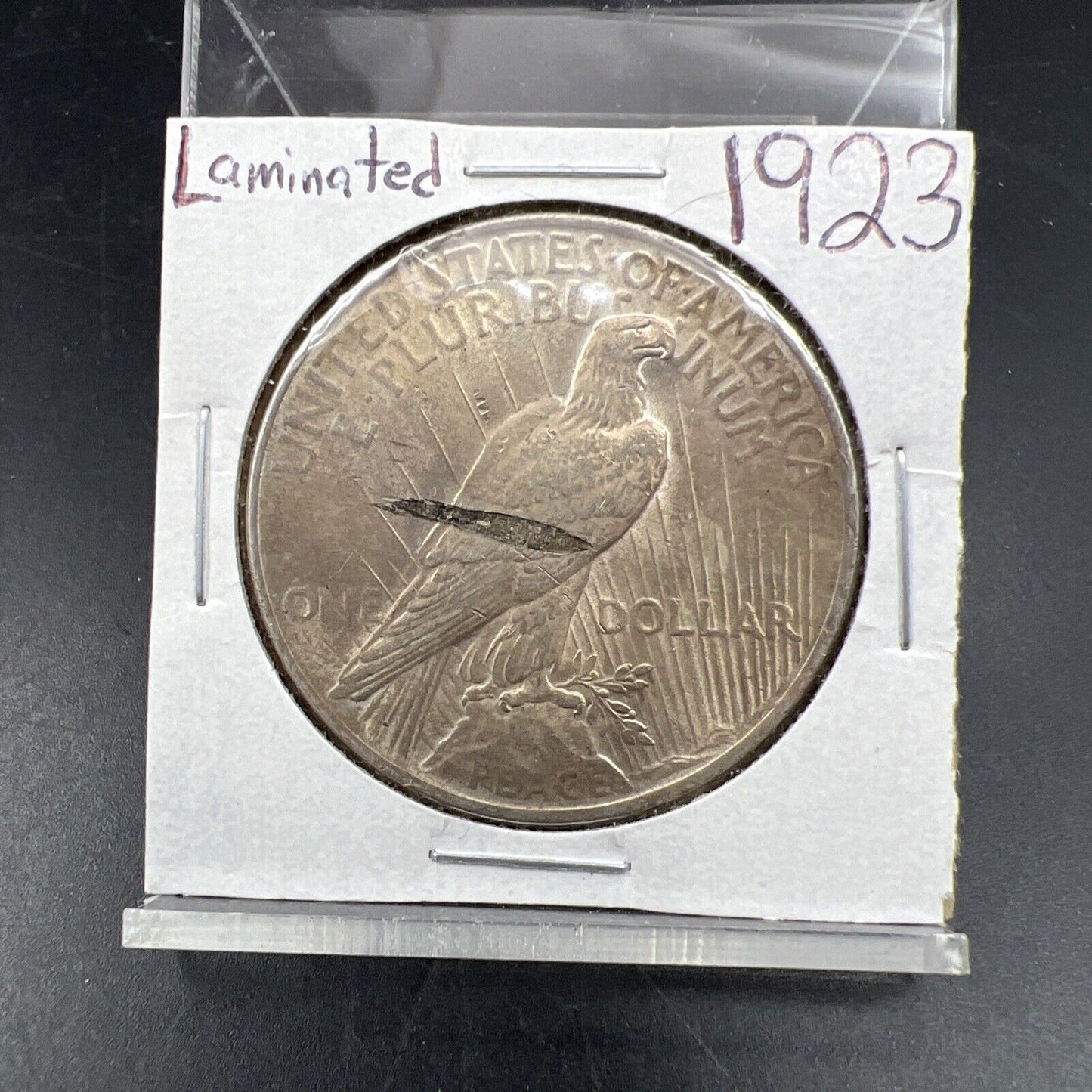 1923 $1 Peace Silver Dollar Coin Major Planchet Lamination Reverse XF / AU