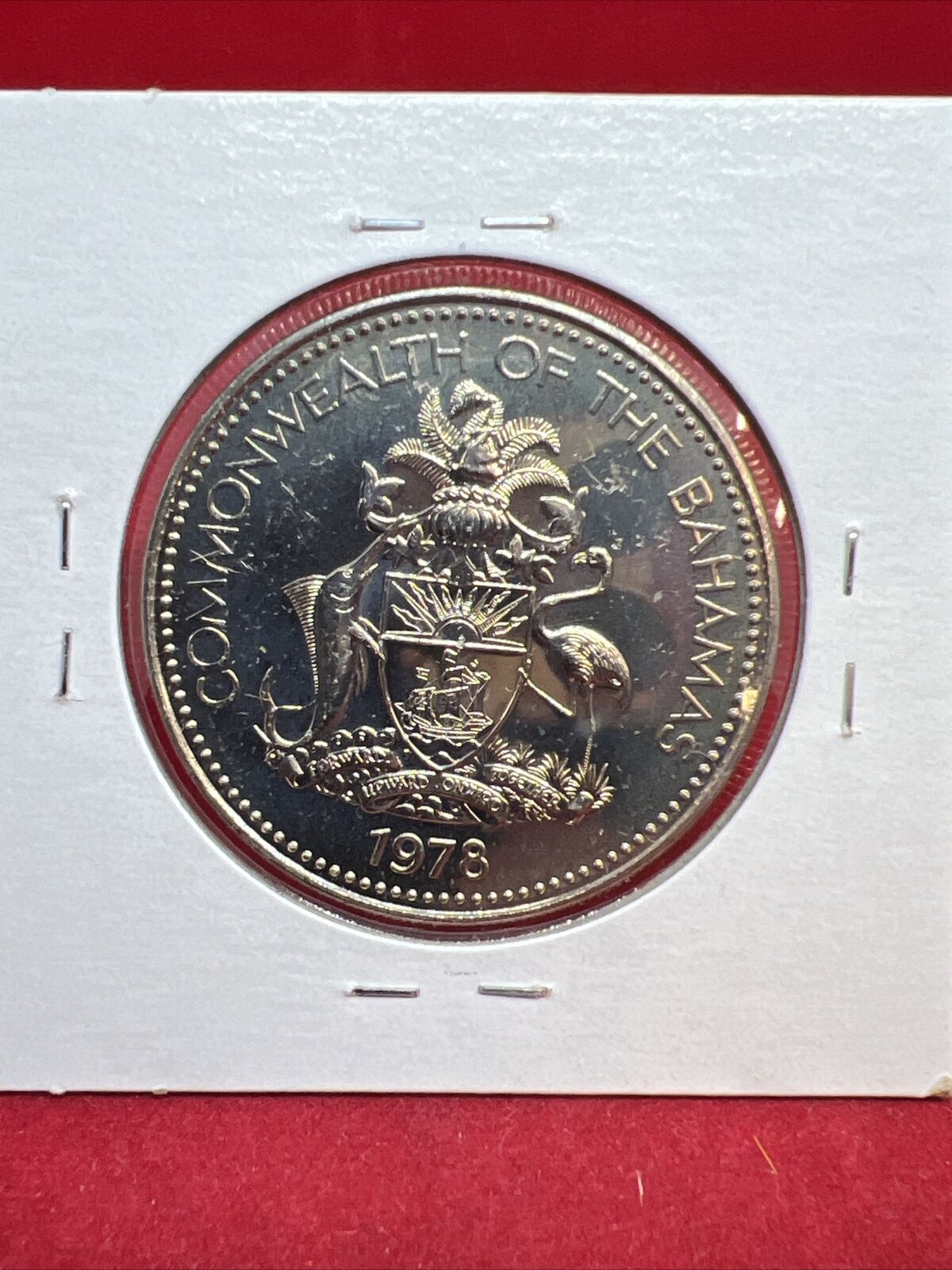 1978 FM Bahamas Five $5 Dollars CH Proof Like Copper Nickel Specimen Flamingos