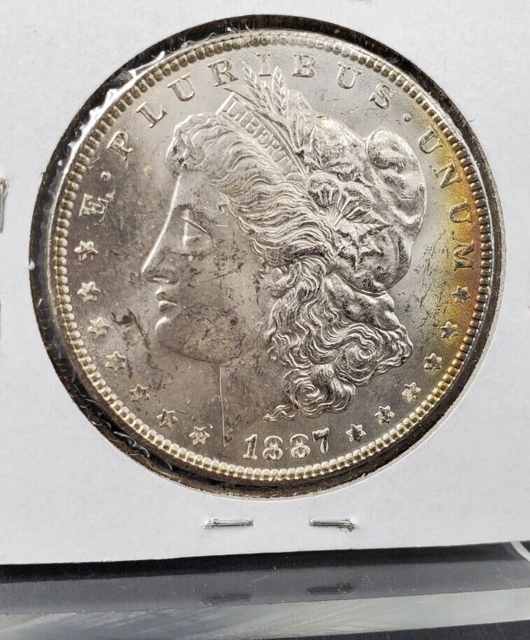 1887 P $1 Morgan Silver Dollar Coin BU UNC Nice Halo Toning Reverse