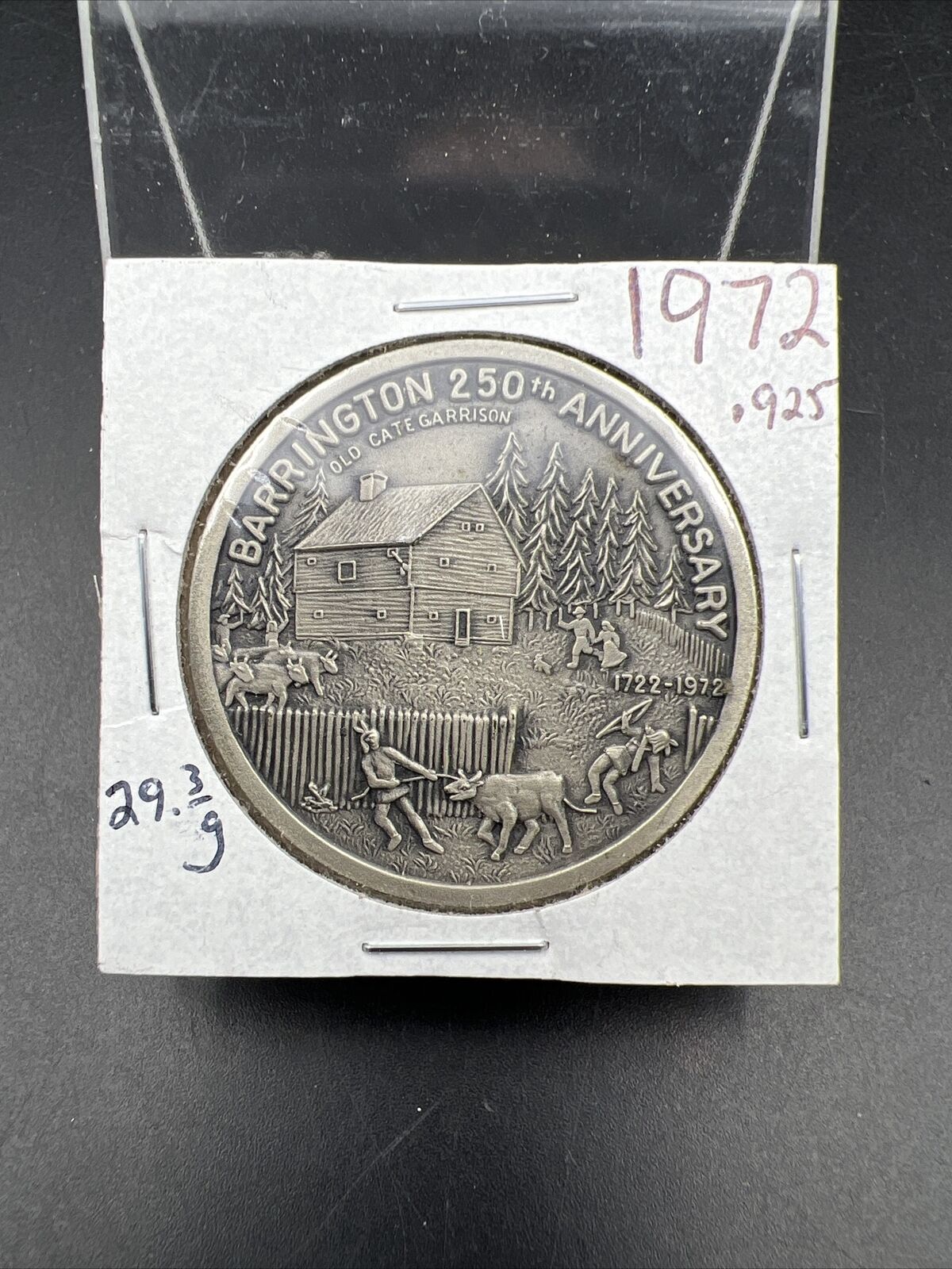BARRINGTON N.H. STERLING TOWN MEDAL 250th ANNIVERSARY 1972