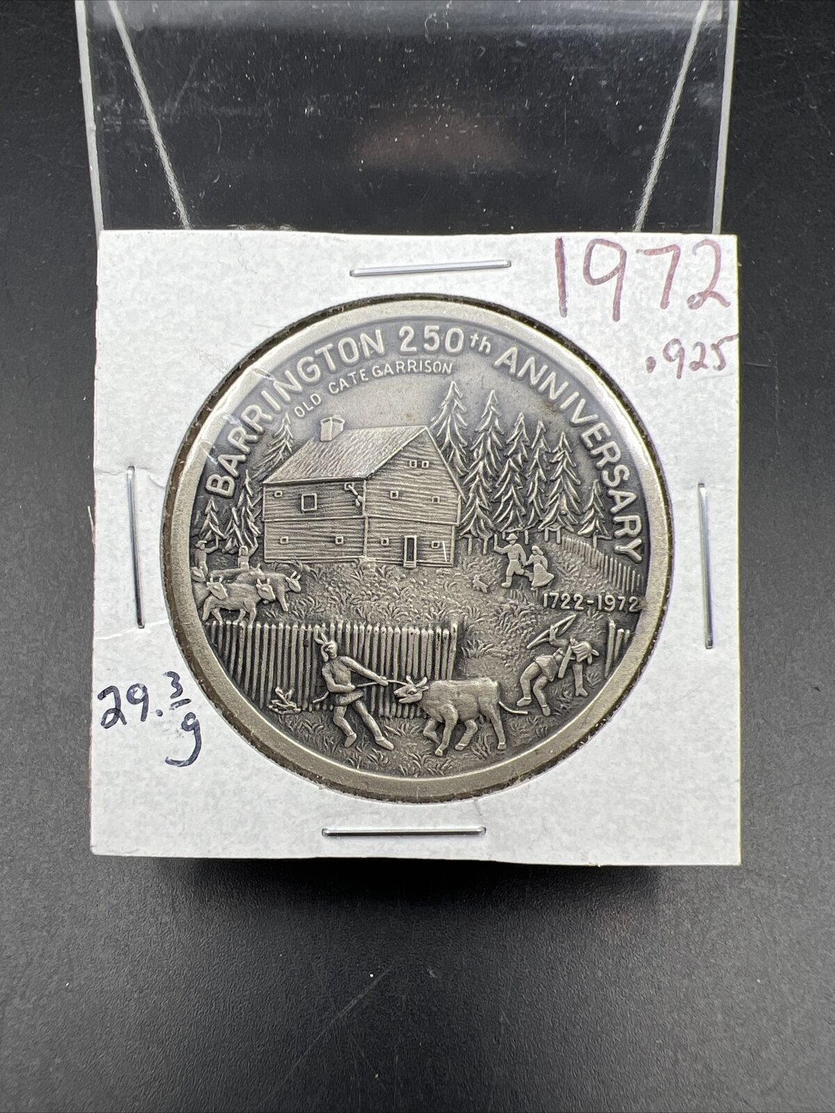 BARRINGTON N.H. STERLING TOWN MEDAL 250th ANNIVERSARY 1972