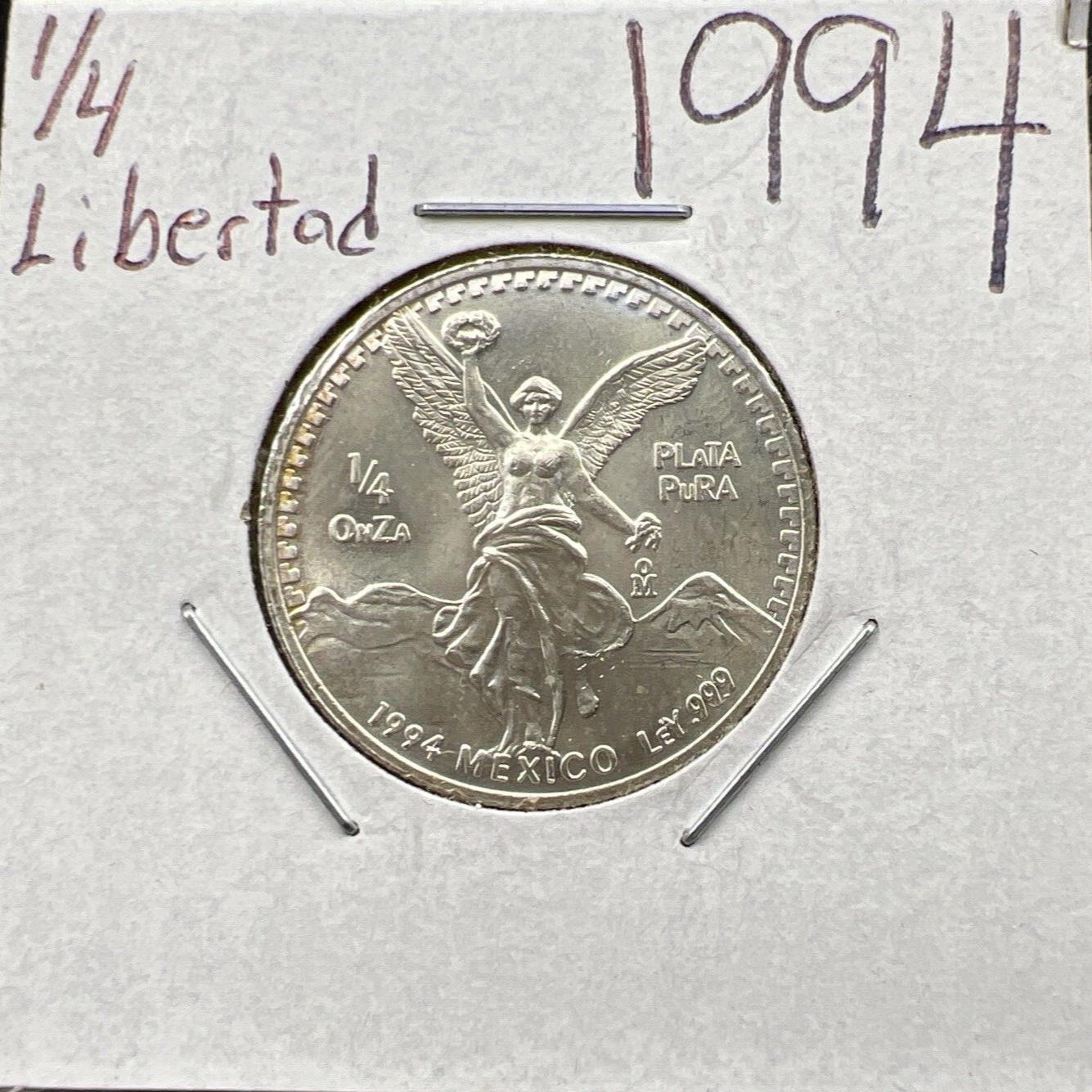 1994 Mexico 1/4 Ounce .999 Silver Round Libertad Ley Plata Pura Coin #M GEM UNC