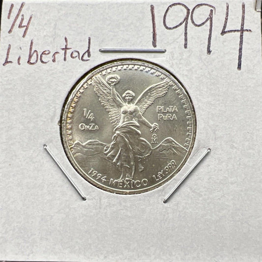 1994 Mexico 1/4 Ounce .999 Silver Round Libertad Ley Plata Pura Coin #M GEM UNC