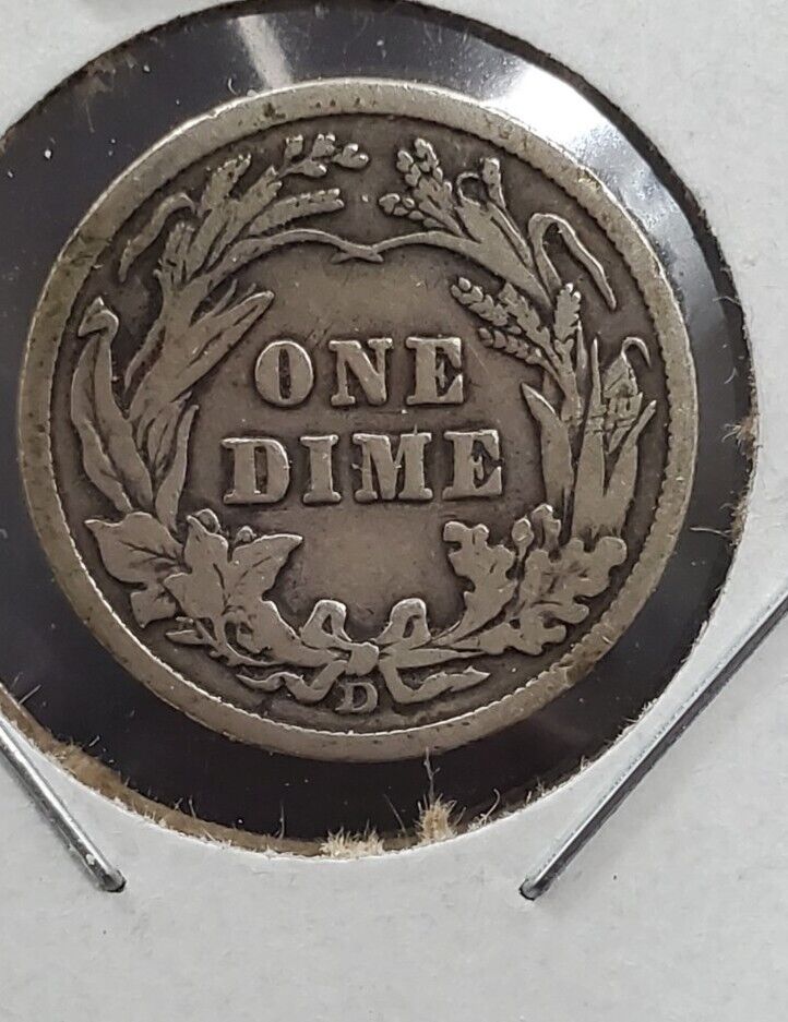 1914 10c D/D RPM Barber Silver Dime Coin Fine Circ