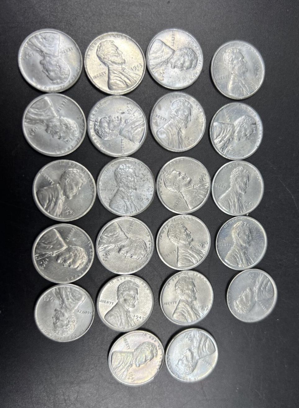 Lot of 22 1943 S 1c BU Lincoln Wheat Steel Cent Penny Coins Partial Roll