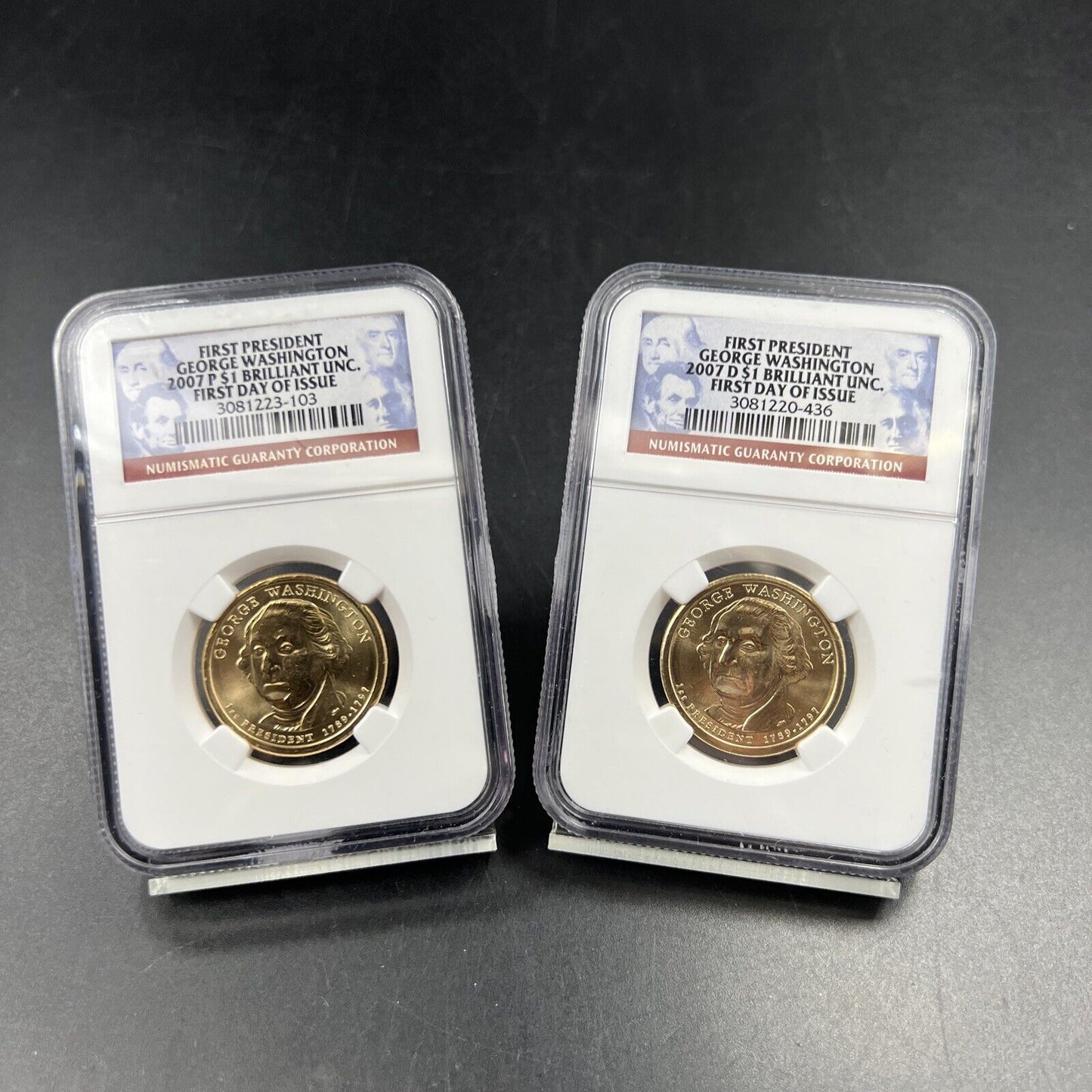 2007 P & D $1 George Washington Presidential Dollar Two Coin Set NGC FDOI BU