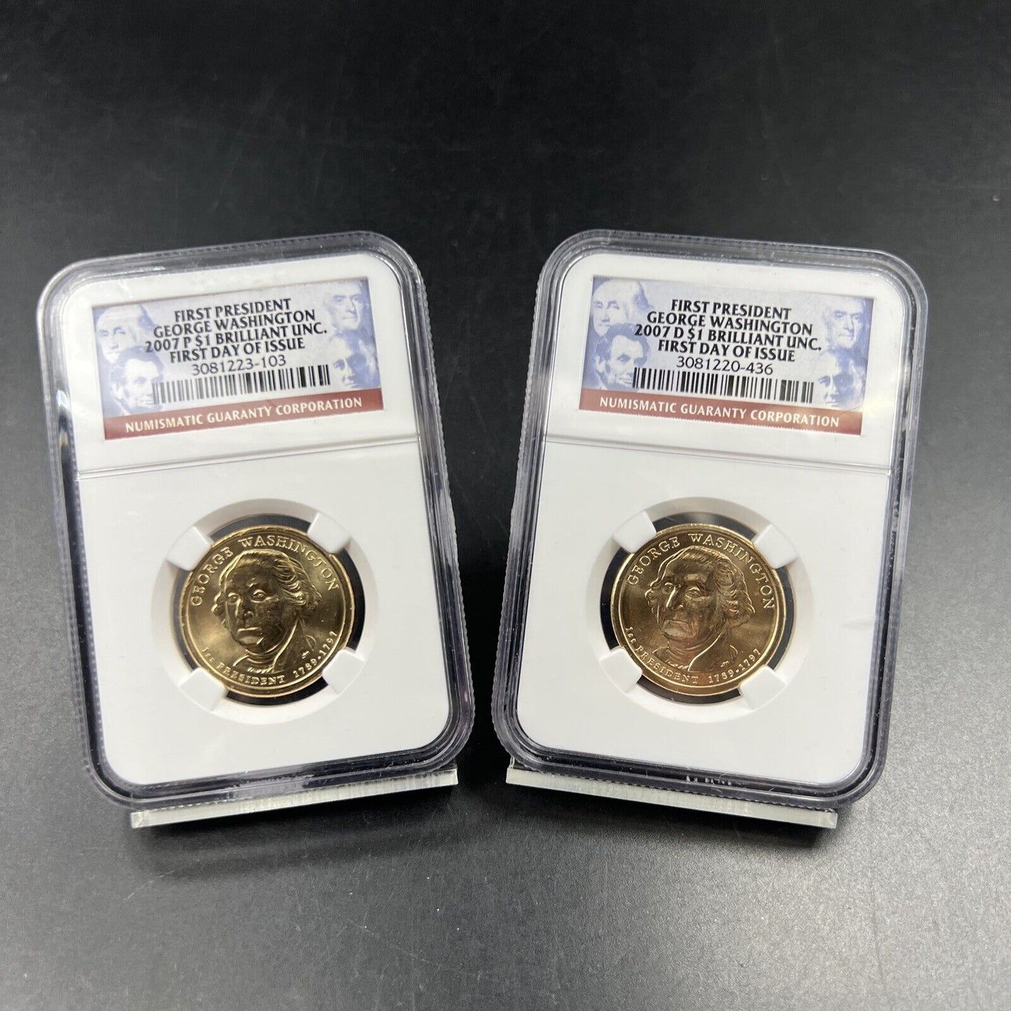 2007 P & D $1 George Washington Presidential Dollar Two Coin Set NGC FDOI BU
