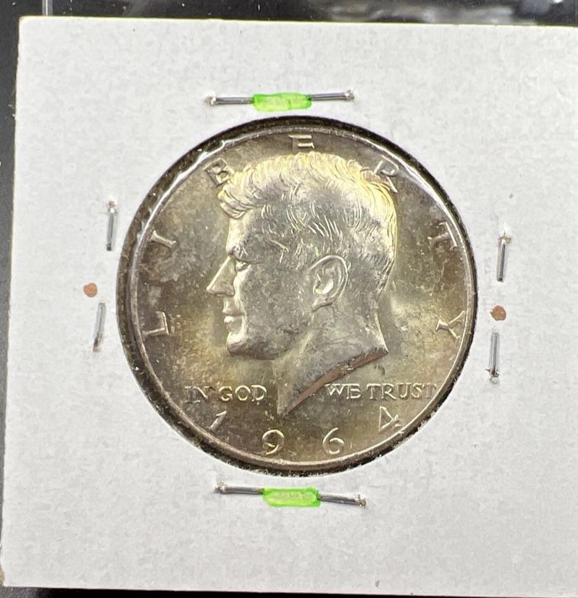 1964 P 50c Kennedy Silver Half Dollar CH BU UNC PQ Toning Reverse SKU#GNBN