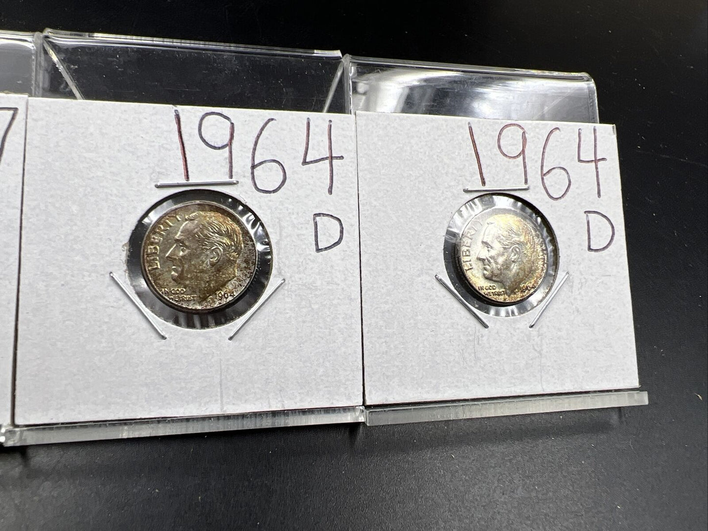 Toner Trio 3 Coin set 2x 1964 D 10c BU & 1957 Wheat 1c BU Neat Toning Toners Lot
