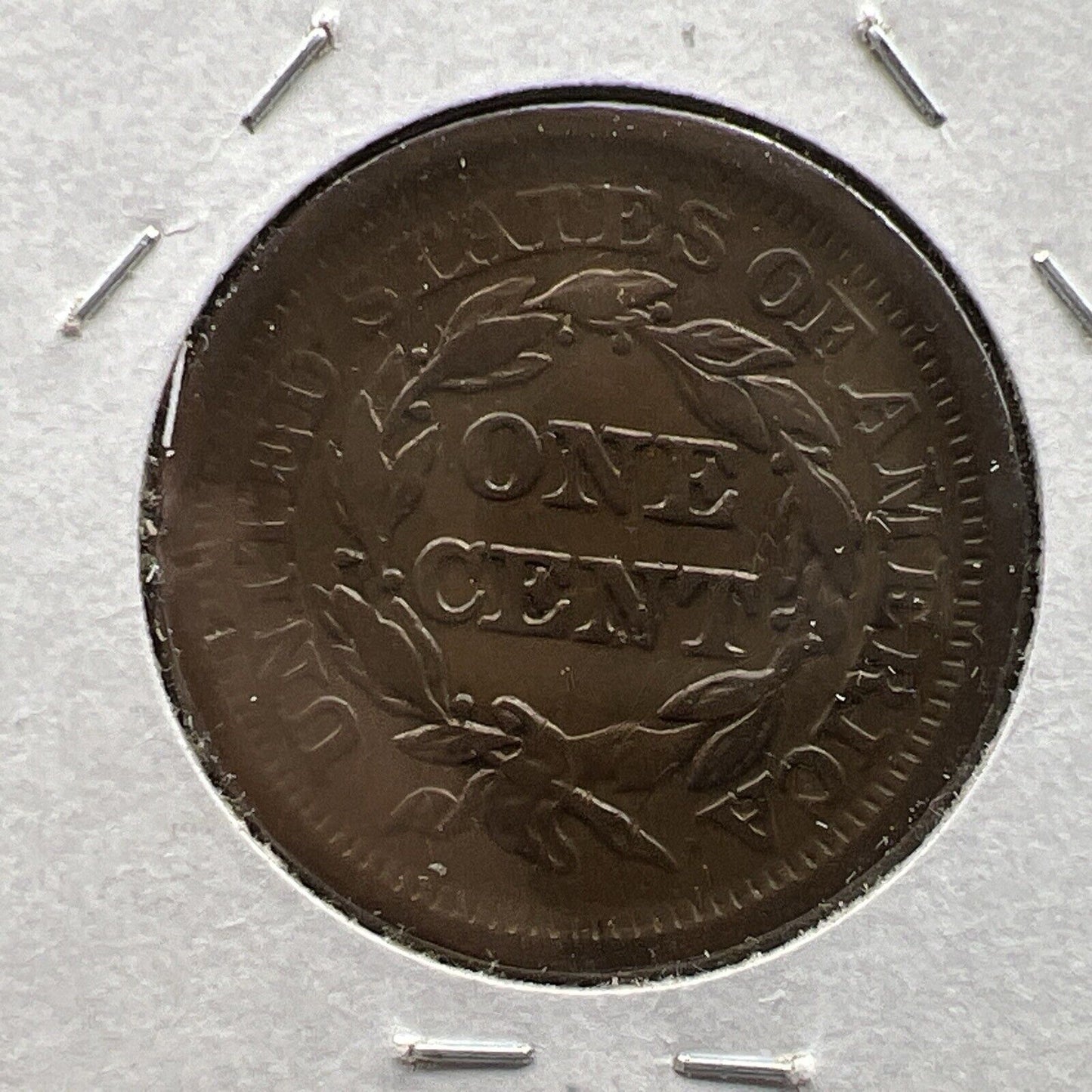 1851 1c Braided Hair Large Cent Coin OBV Struck Thru Grease Error XF EF Details