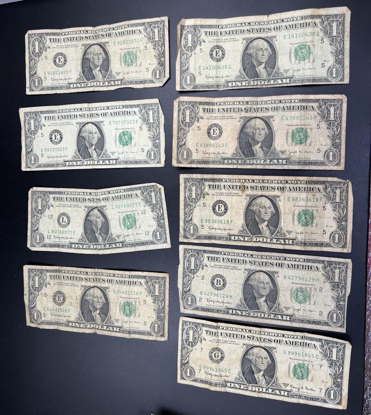 Lot of 9 Cull 1963 $1 Barr FRN Federal Reserve Notes Very Circulated