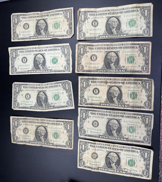 Lot of 9 Cull 1963 $1 Barr FRN Federal Reserve Notes Very Circulated