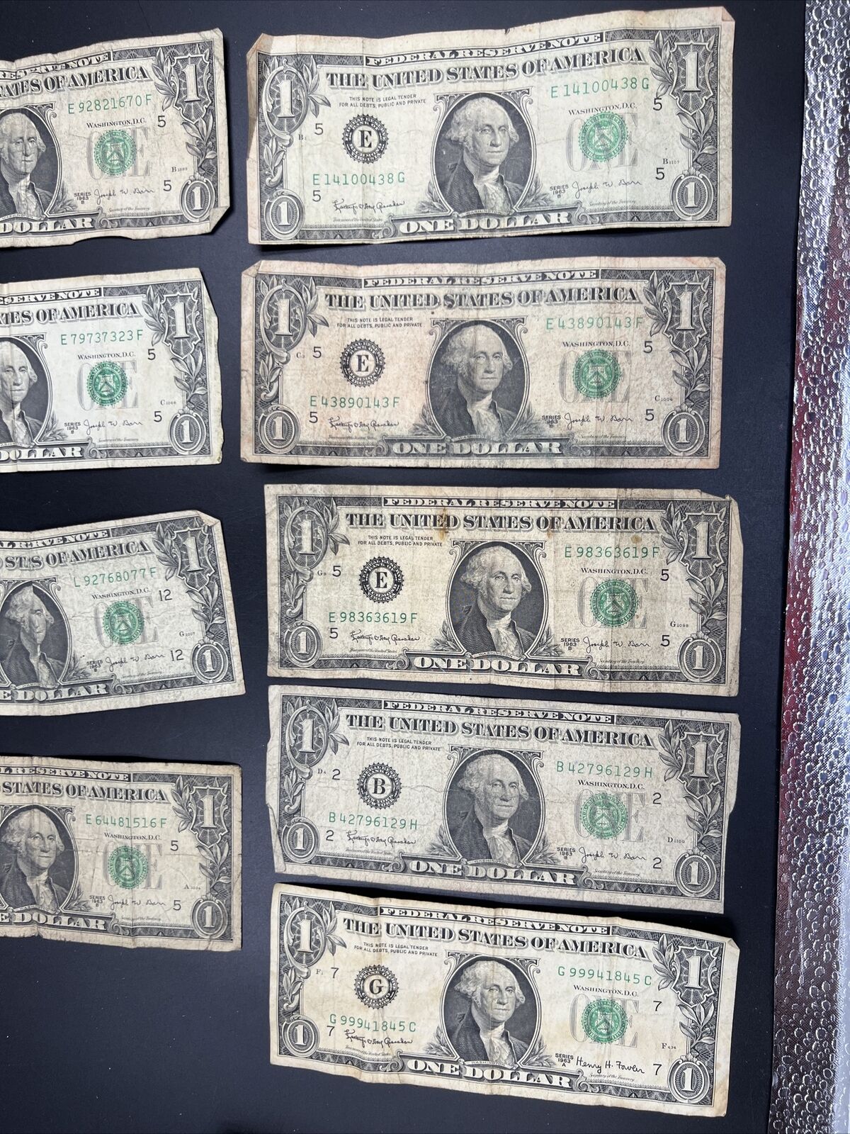 Lot of 9 Cull 1963 $1 Barr FRN Federal Reserve Notes Very Circulated