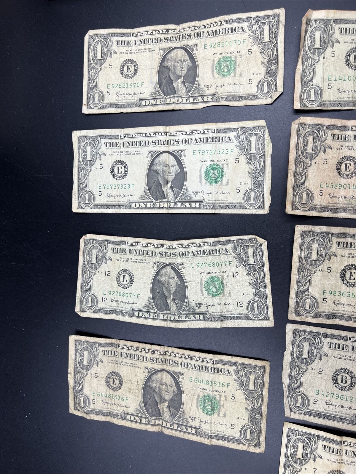 Lot of 9 Cull 1963 $1 Barr FRN Federal Reserve Notes Very Circulated