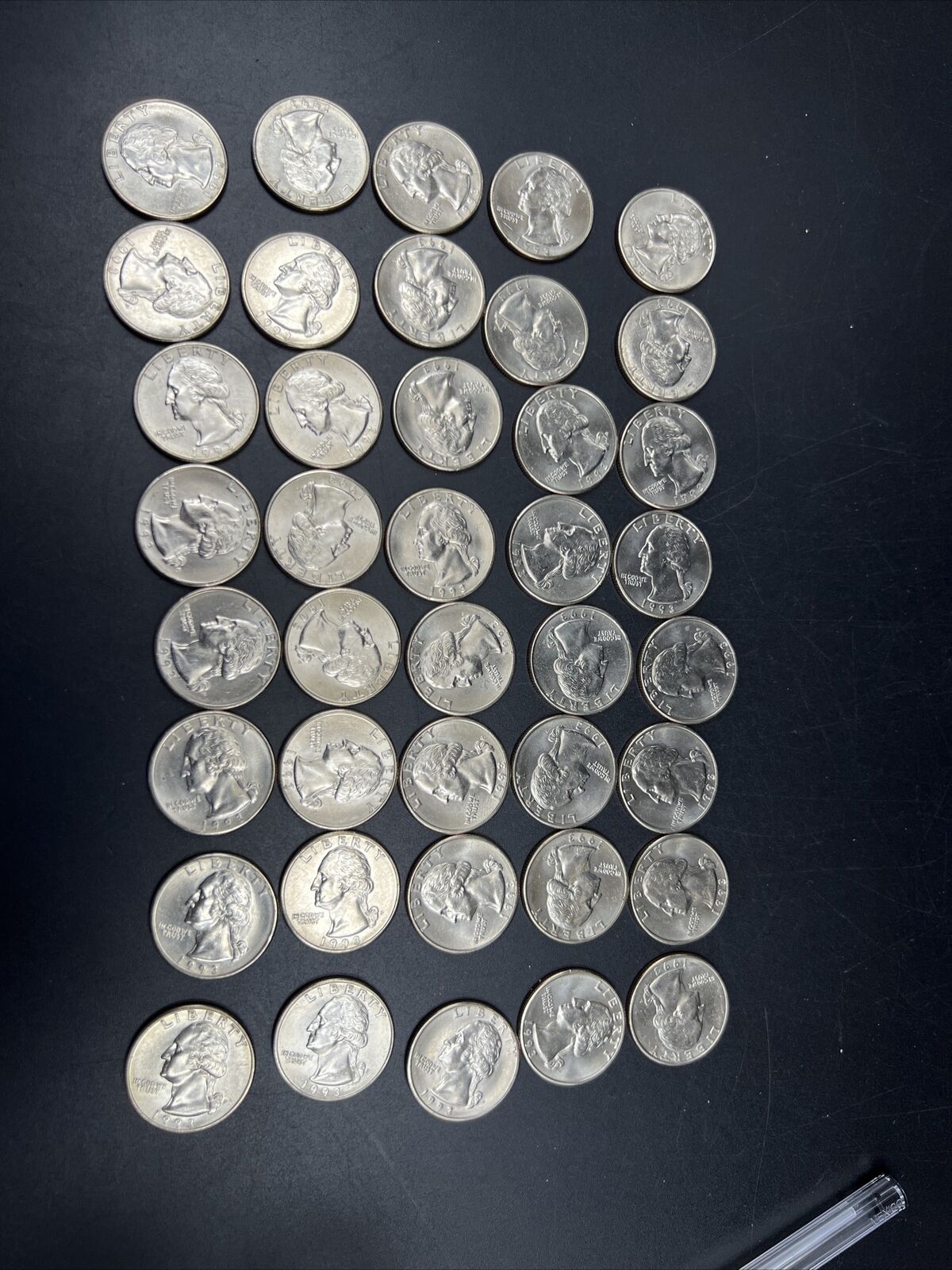 1993 P 25c BU Washington Clad Quarter Roll Choice UNC 40 Coins