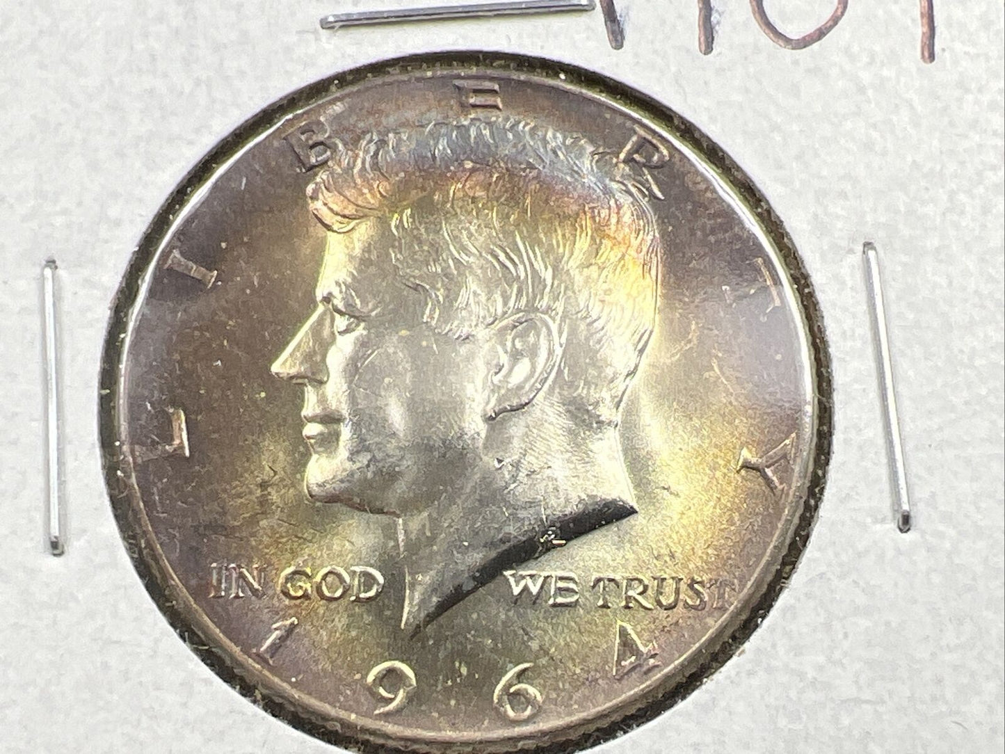 1964 P 50c Kennedy Half Dollar CH BU UNC PQ Rainbow Blue Hair PQ * Star Toning #