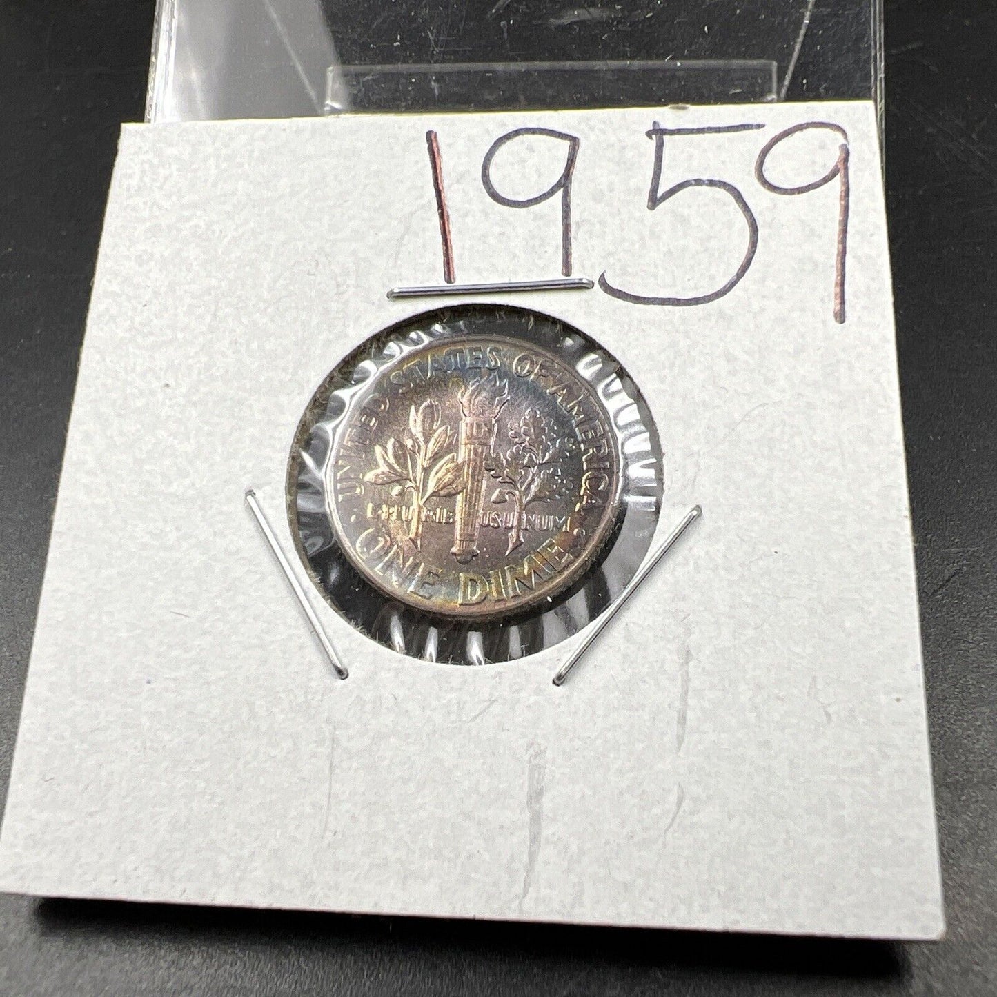 1959 P 10c Roosevelt Dime Coin CH BU PQ Pink Blue Original Toning Toner SKU#GN3