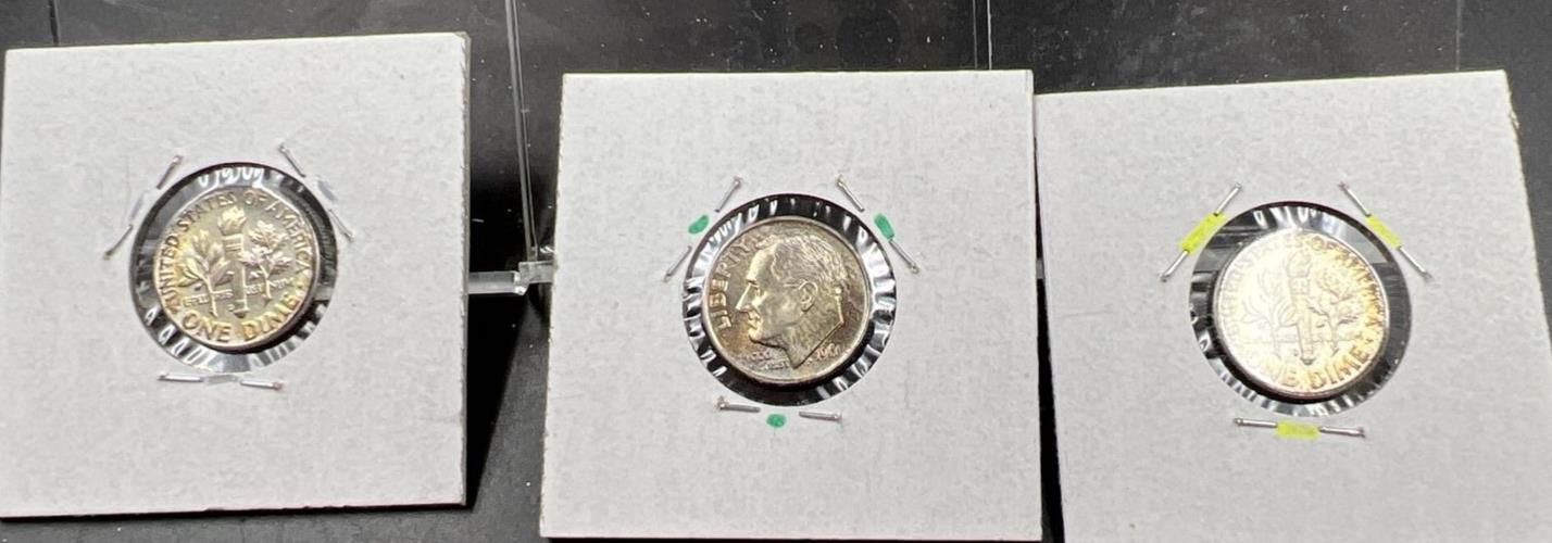 Toner Trio 3 Nice toned 1964 & 1961 Roosevelt Silver Dime Coins BU UNC