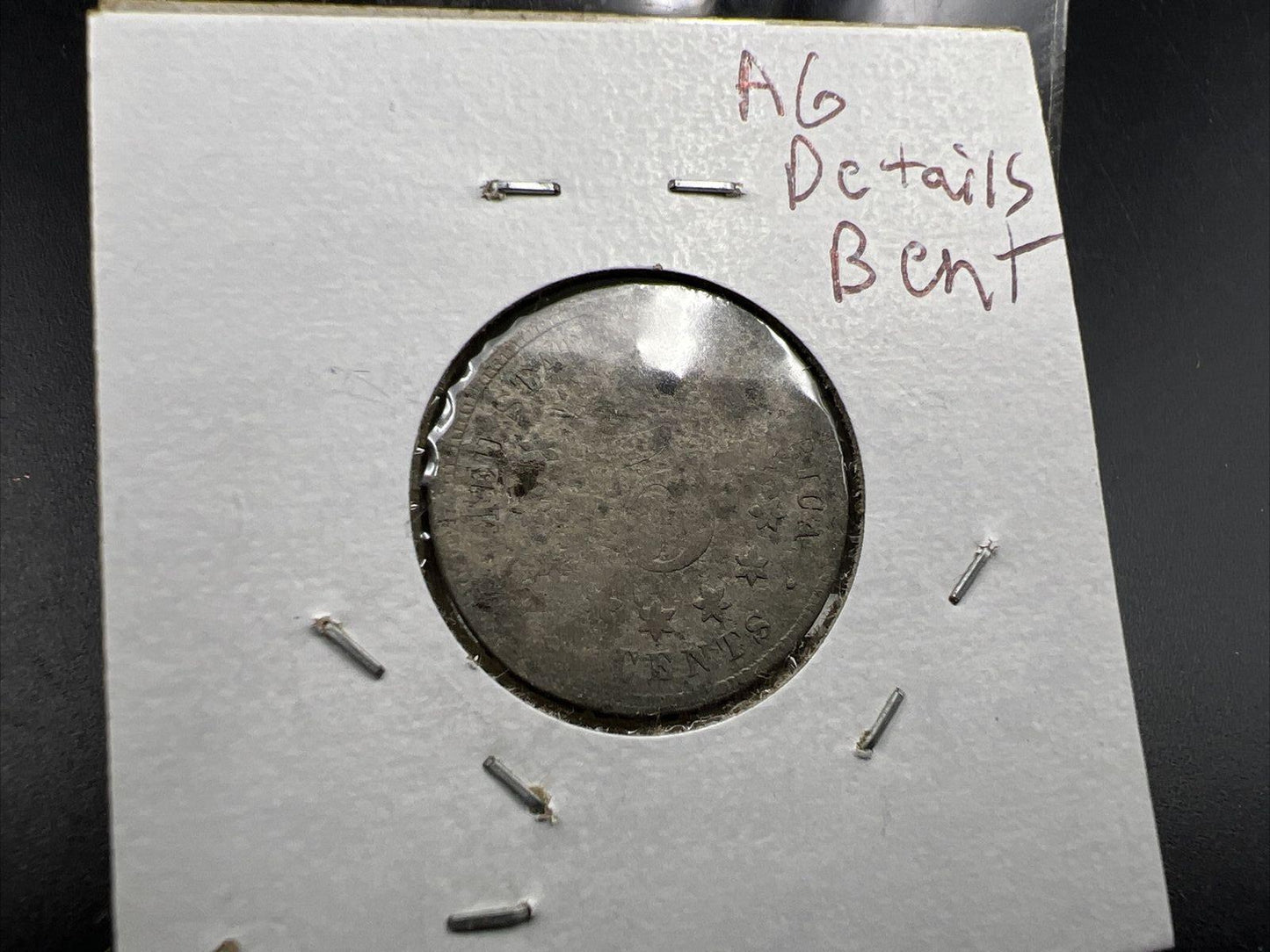 1869 Shield Nickel Five Cents Coin AG Details Bent