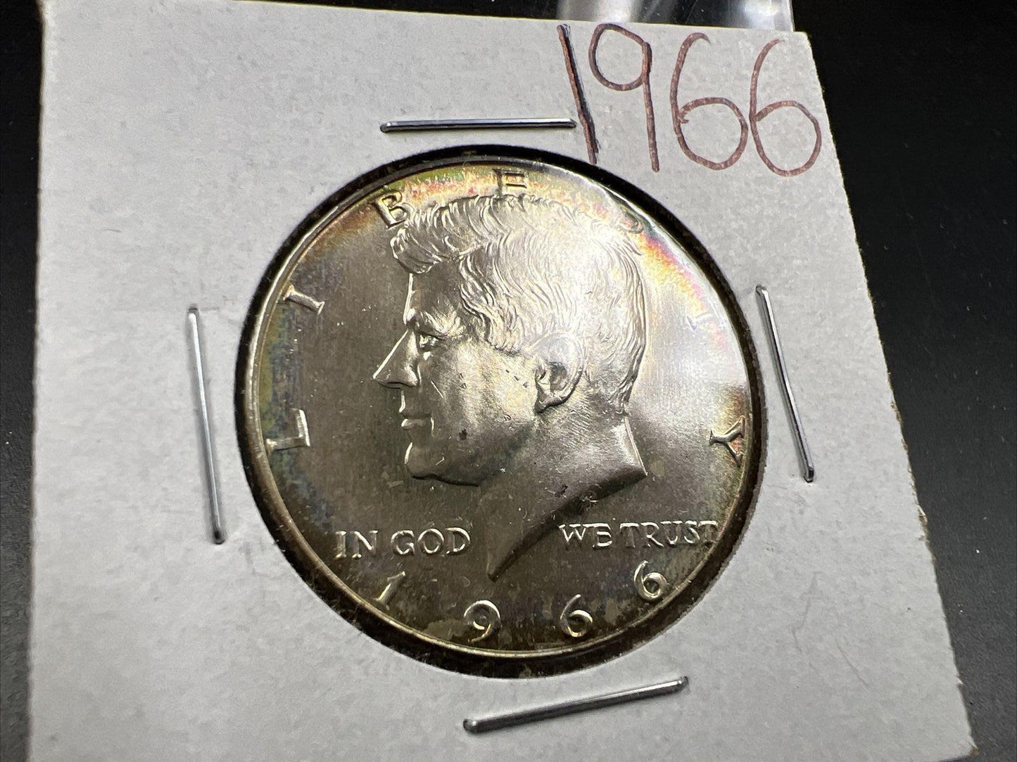 1966 50c Kennedy Silver Half Dollar BU Nice Original Toning Toner sku#brwn